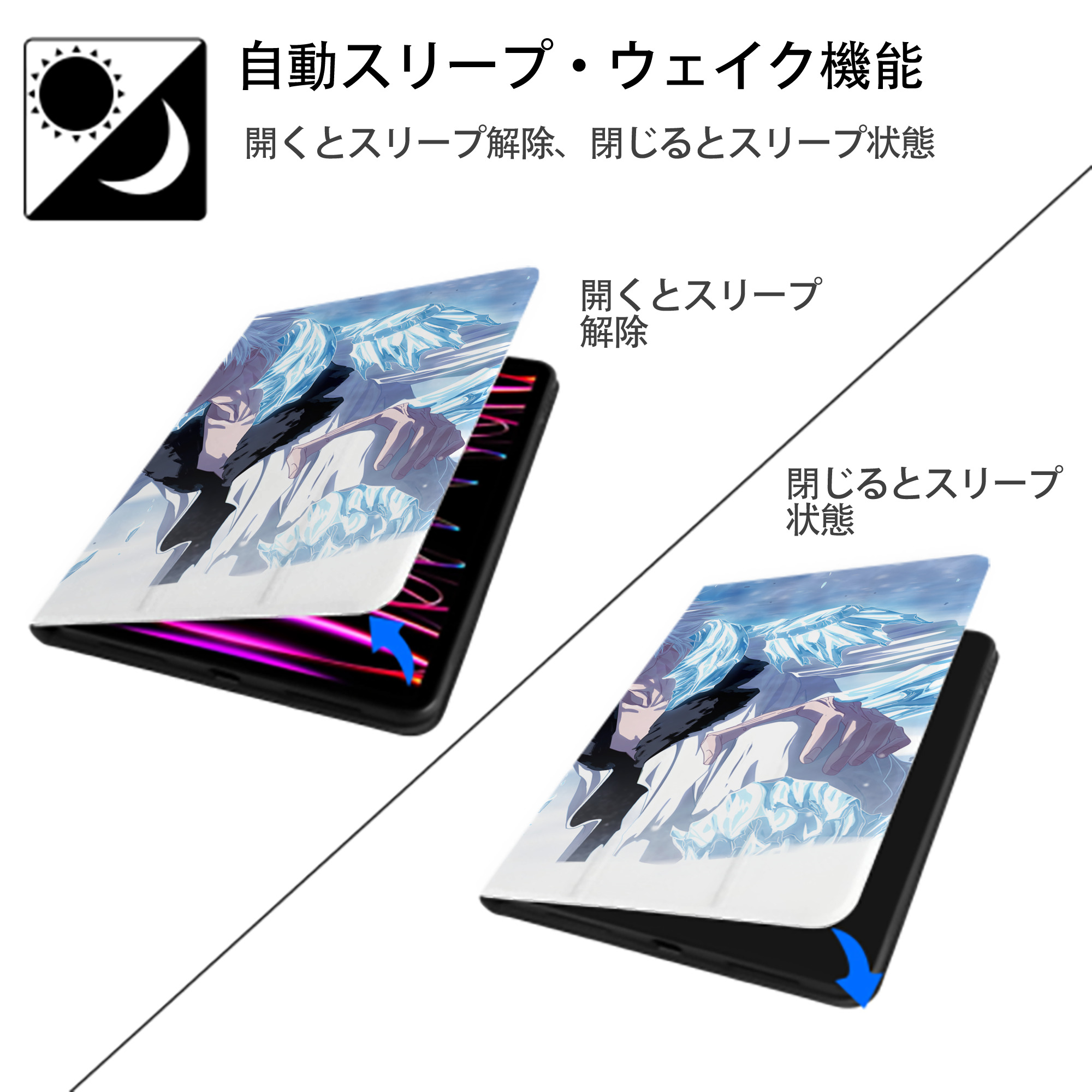 ブリーチ BLEACH IPadケース ペンホルダー付き ブックスタイルデザイン