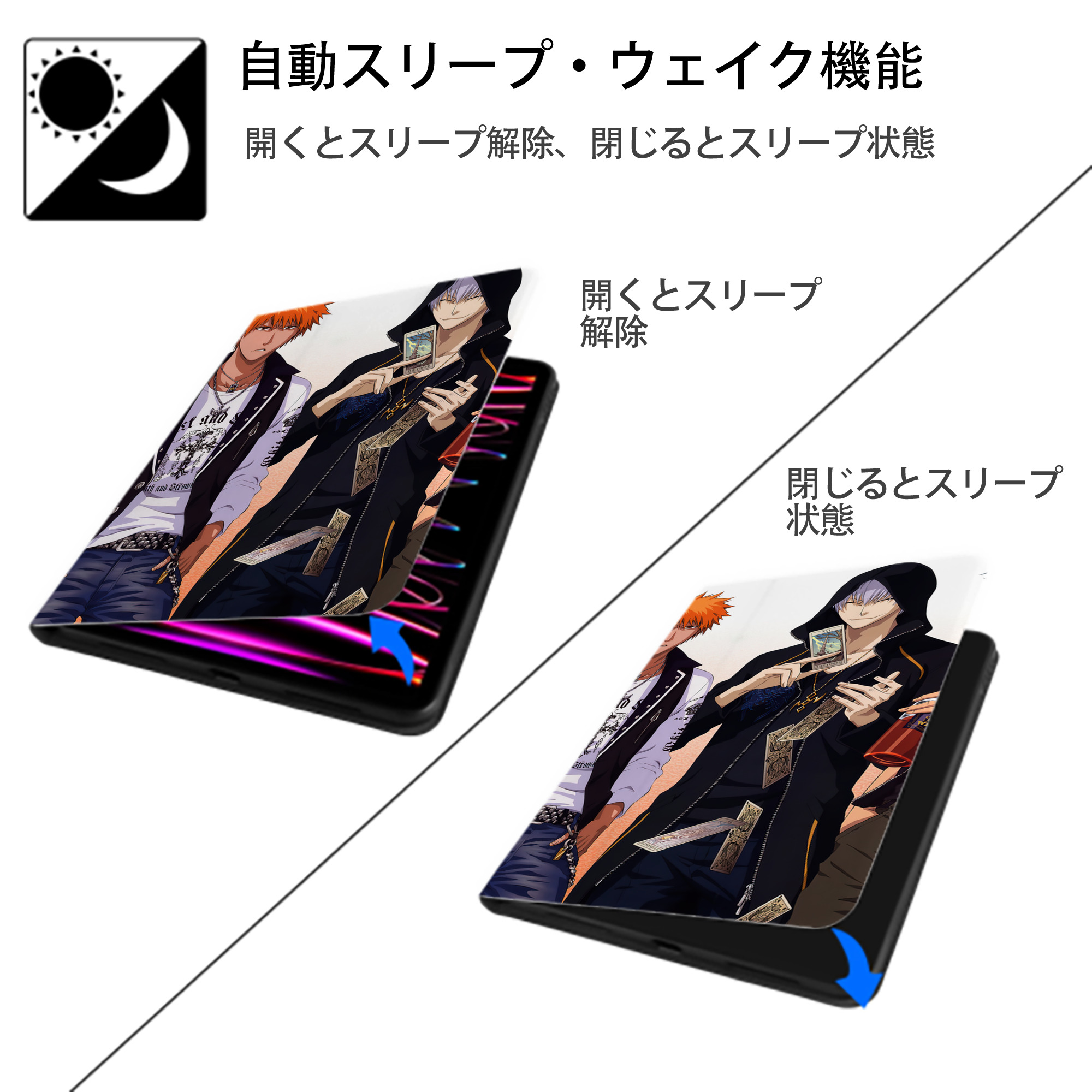 ブリーチ BLEACH IPadケース ペンホルダー付き ブックスタイルデザイン