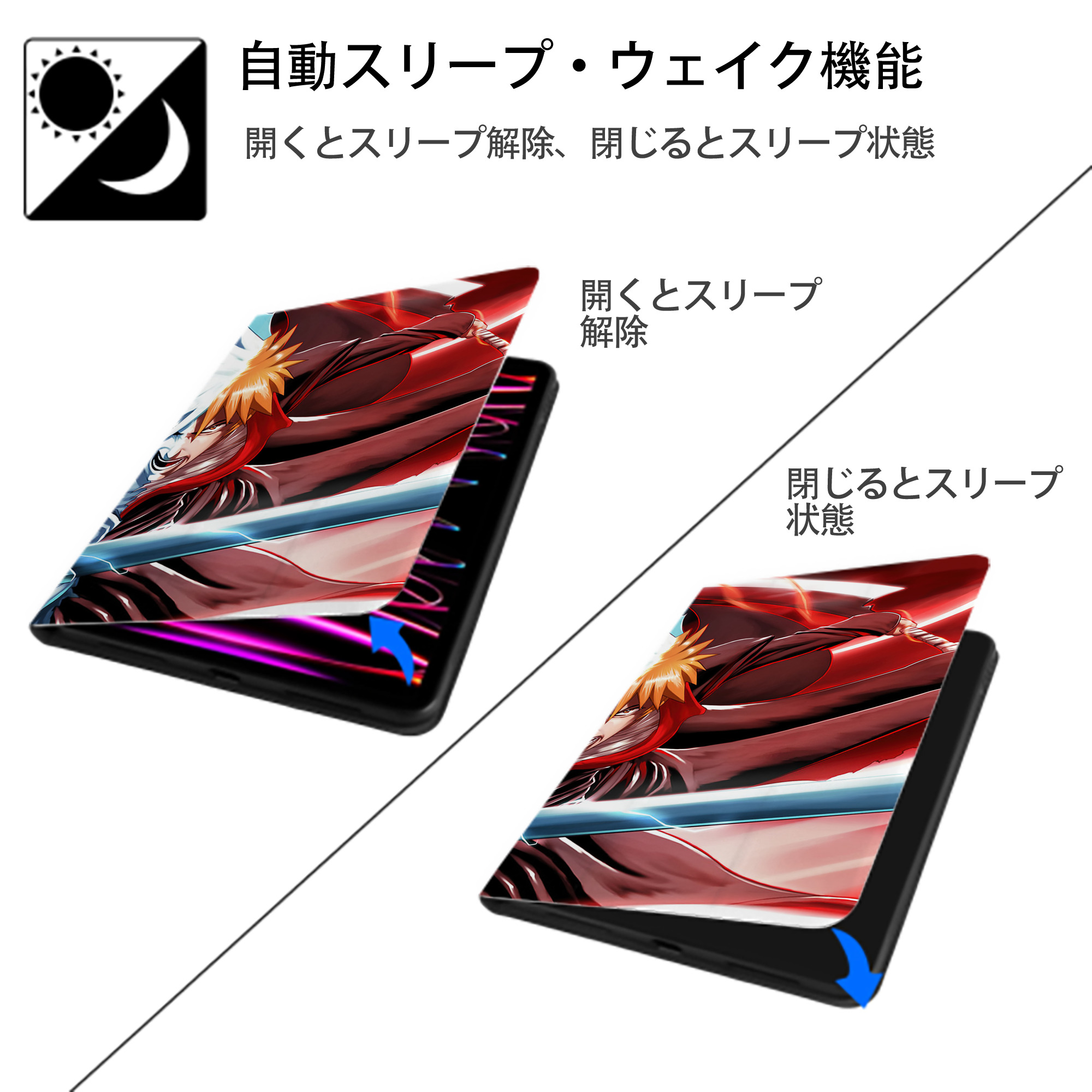 ブリーチ BLEACH IPadケース ペンホルダー付き ブックスタイルデザイン