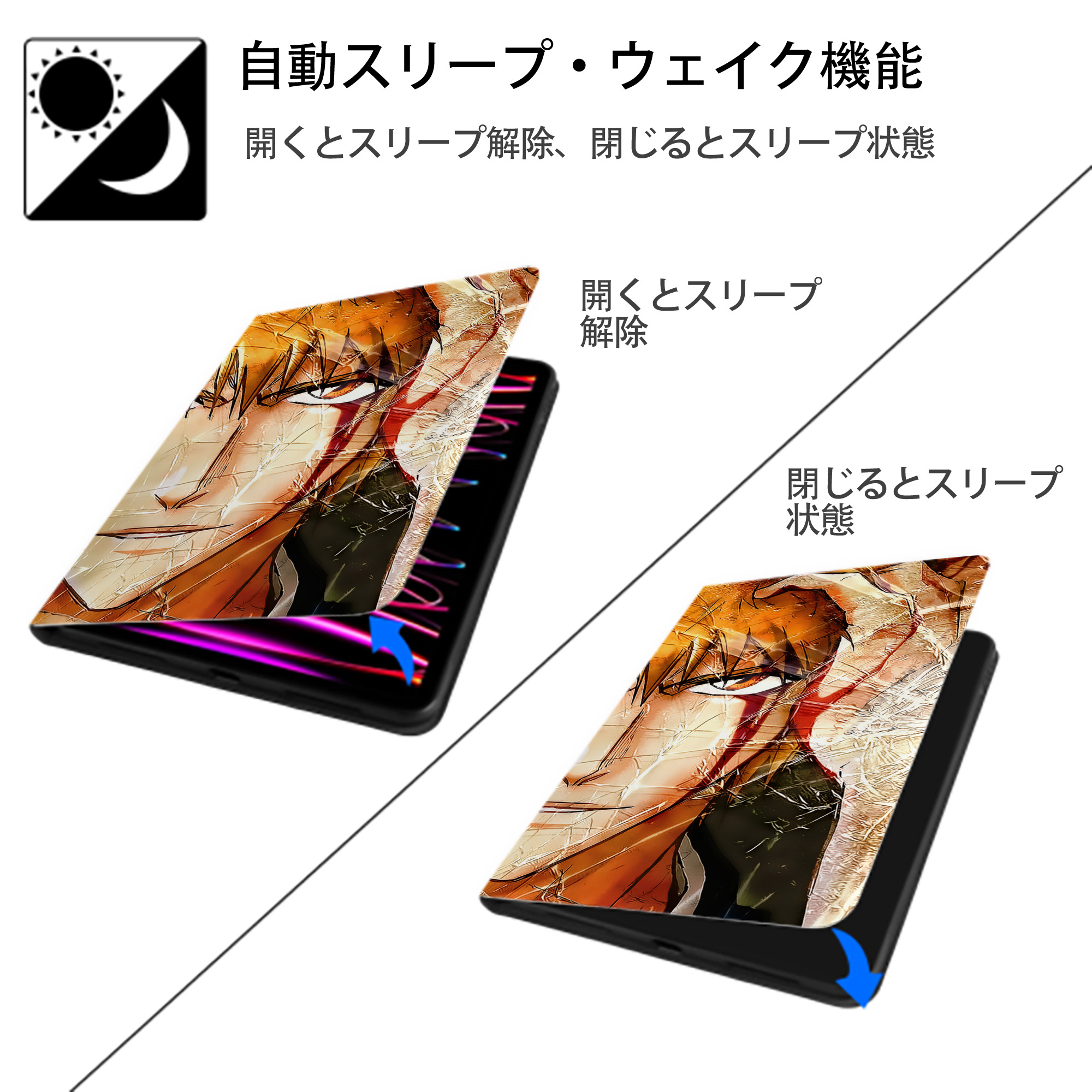 ブリーチ BLEACH IPadケース ペンホルダー付き ブックスタイルデザイン