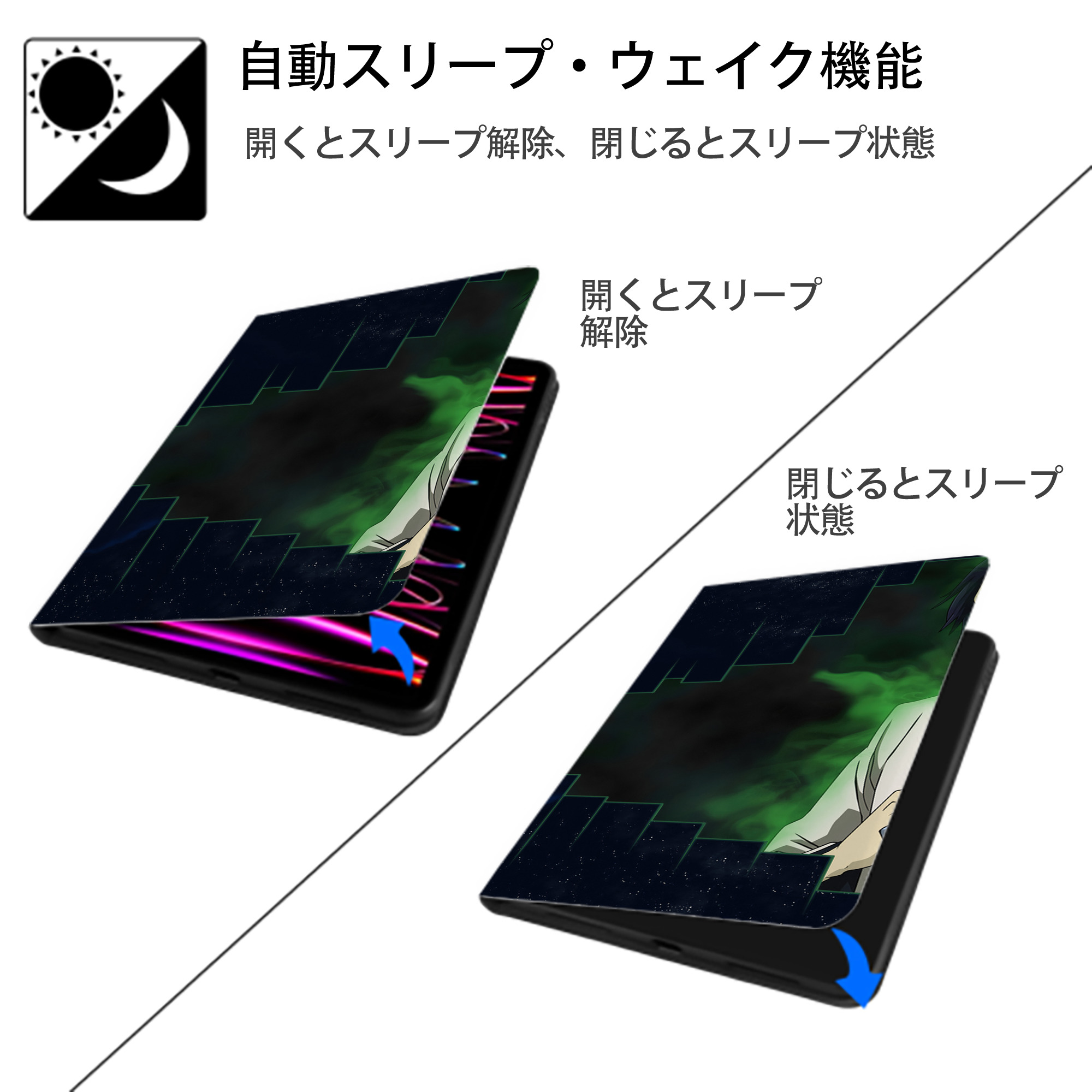 ブリーチ BLEACH IPadケース ペンホルダー付き ブックスタイルデザイン