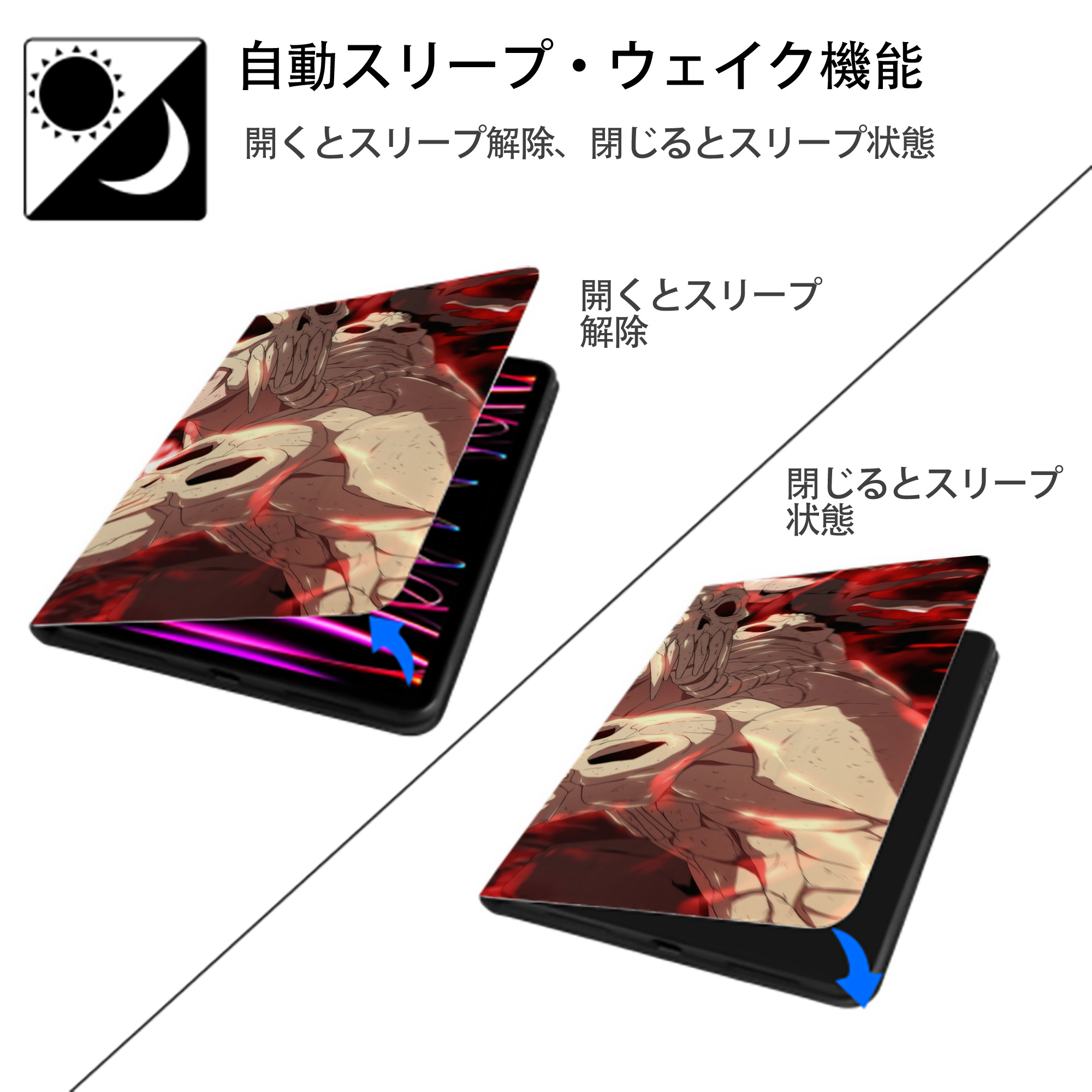 ブリーチ BLEACH IPadケース ペンホルダー付き ブックスタイルデザイン
