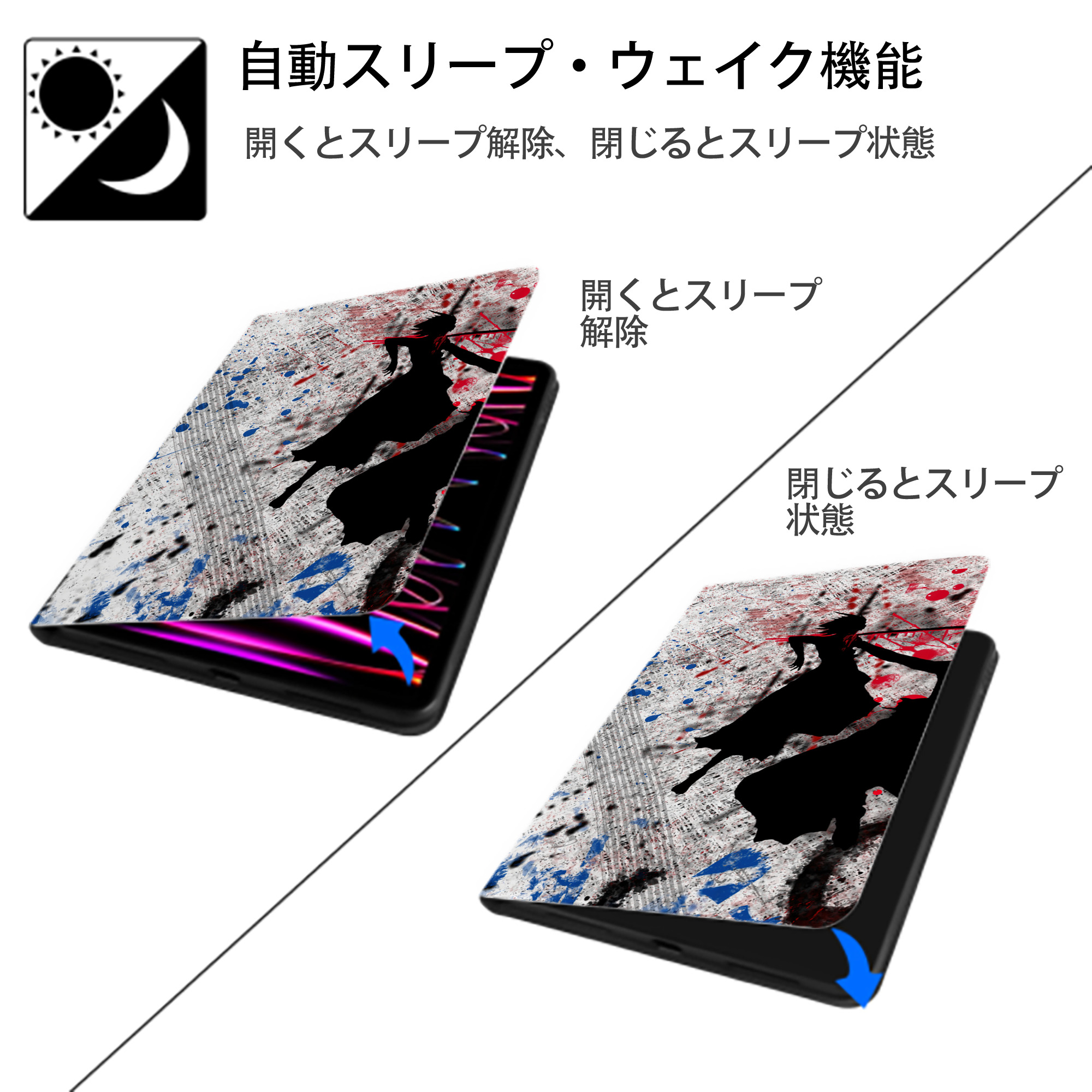ブリーチ BLEACH IPadケース ペンホルダー付き ブックスタイルデザイン