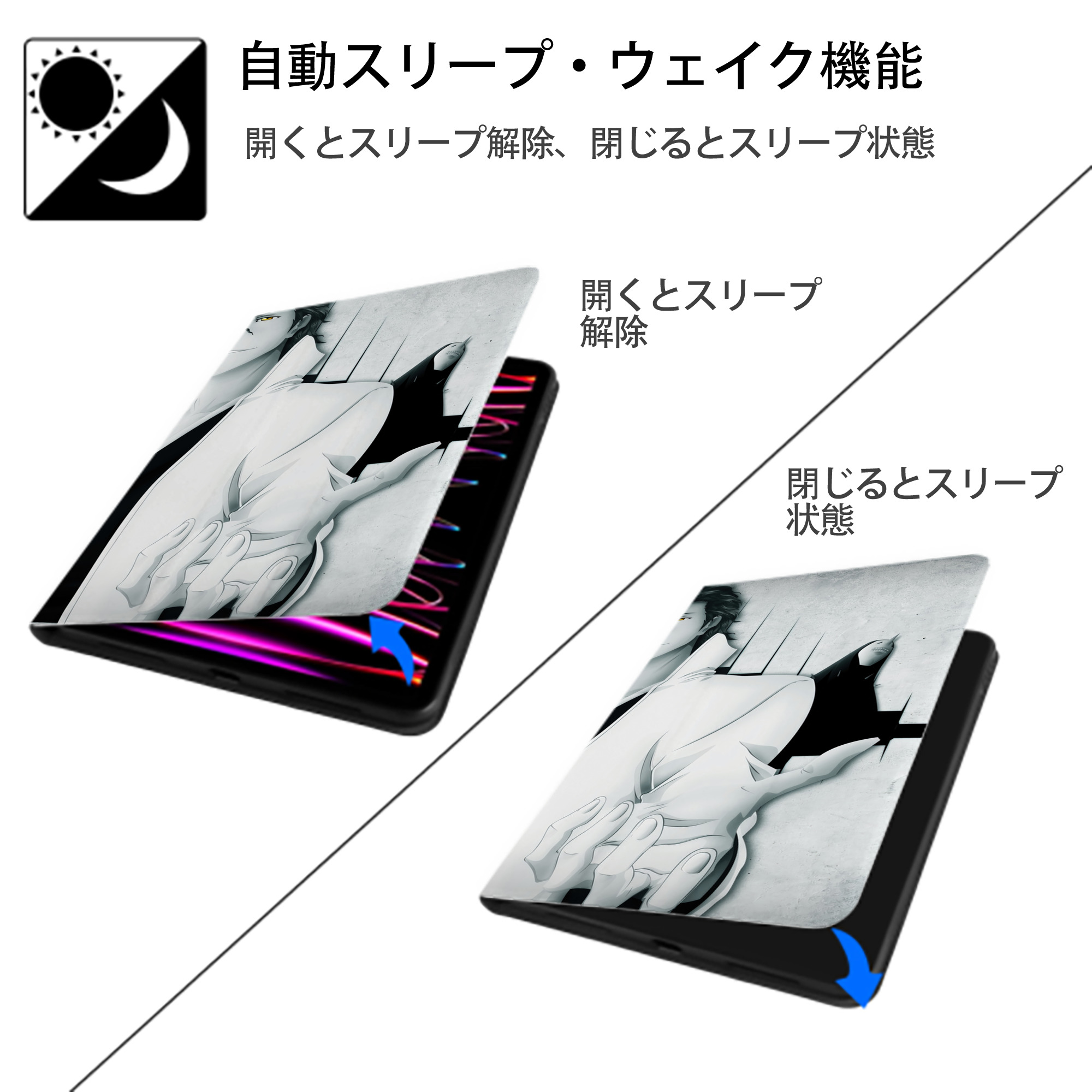 ブリーチ BLEACH IPadケース ペンホルダー付き ブックスタイルデザイン