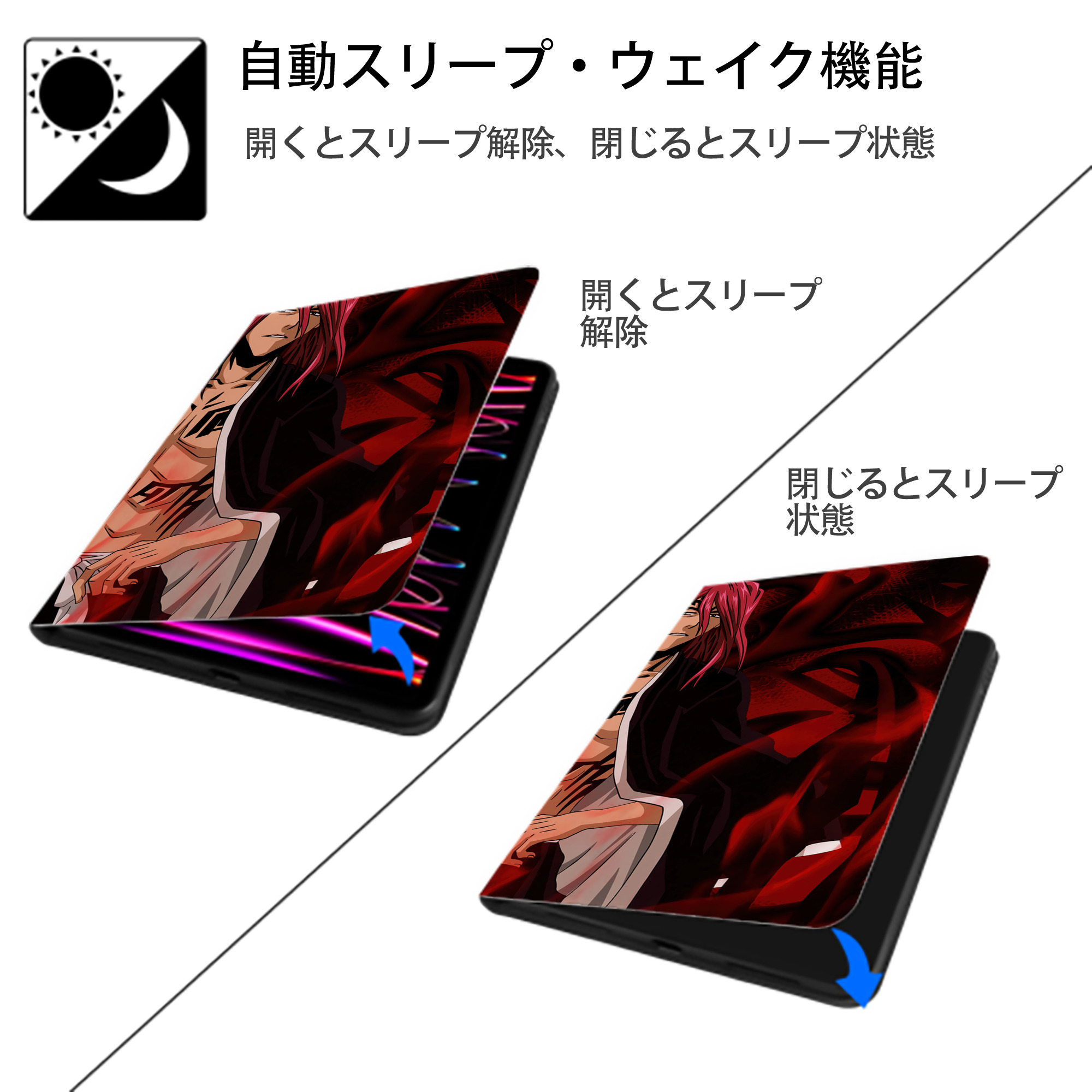 ブリーチ BLEACH IPadケース ペンホルダー付き ブックスタイルデザイン