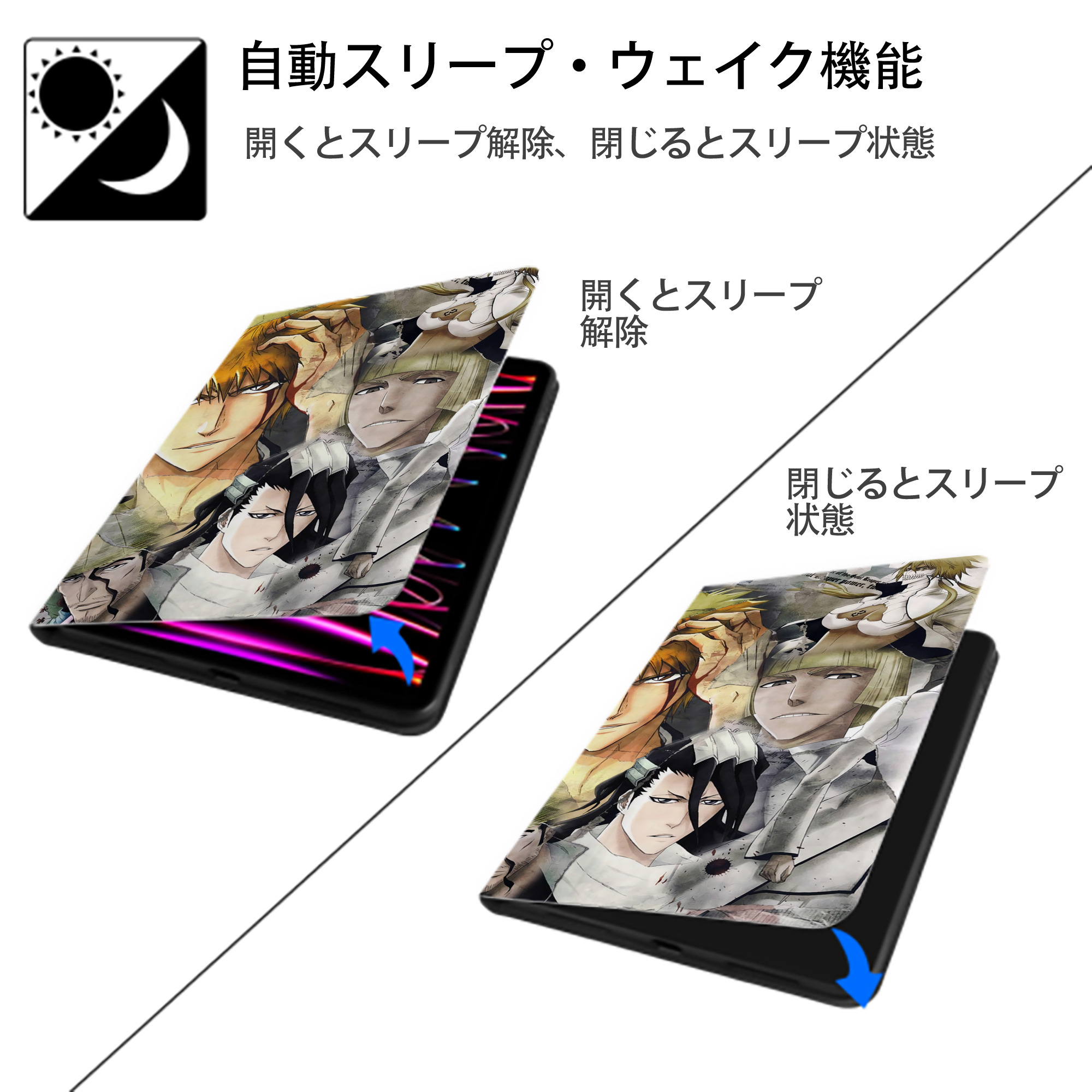 ブリーチ BLEACH IPadケース ペンホルダー付き ブックスタイルデザイン