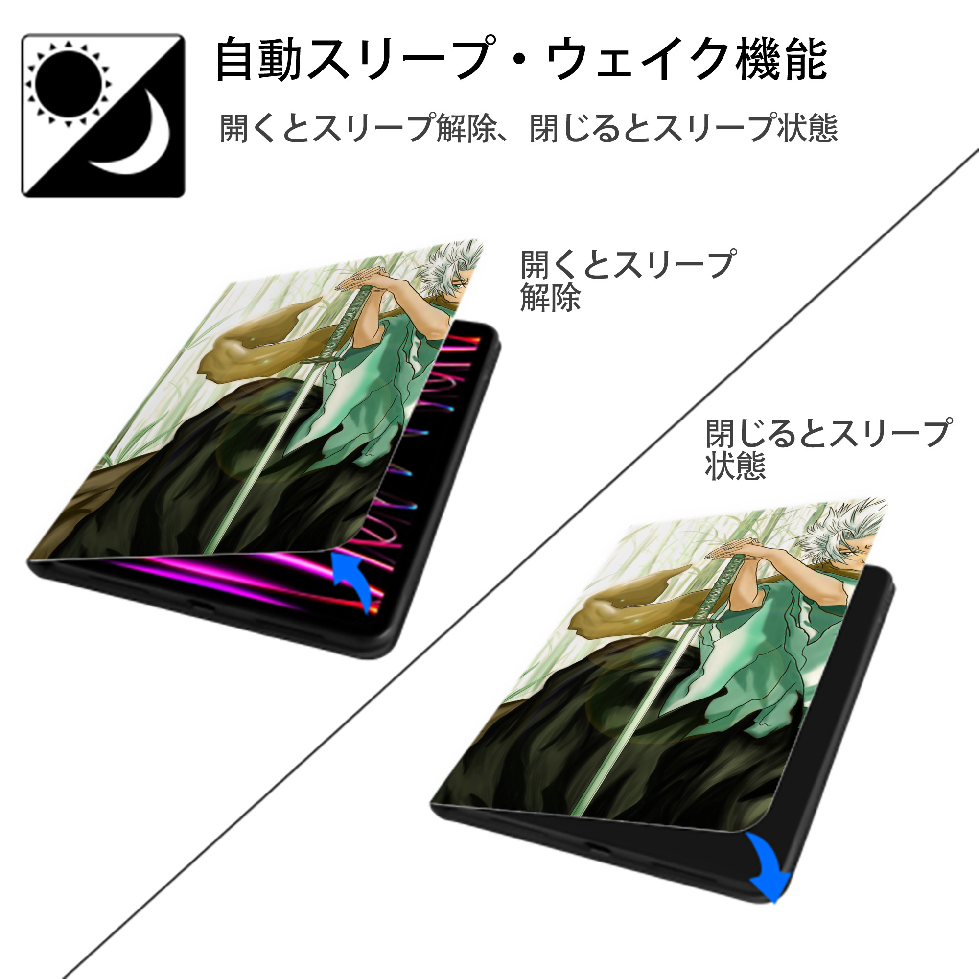 ブリーチ BLEACH IPadケース ペンホルダー付き ブックスタイルデザイン