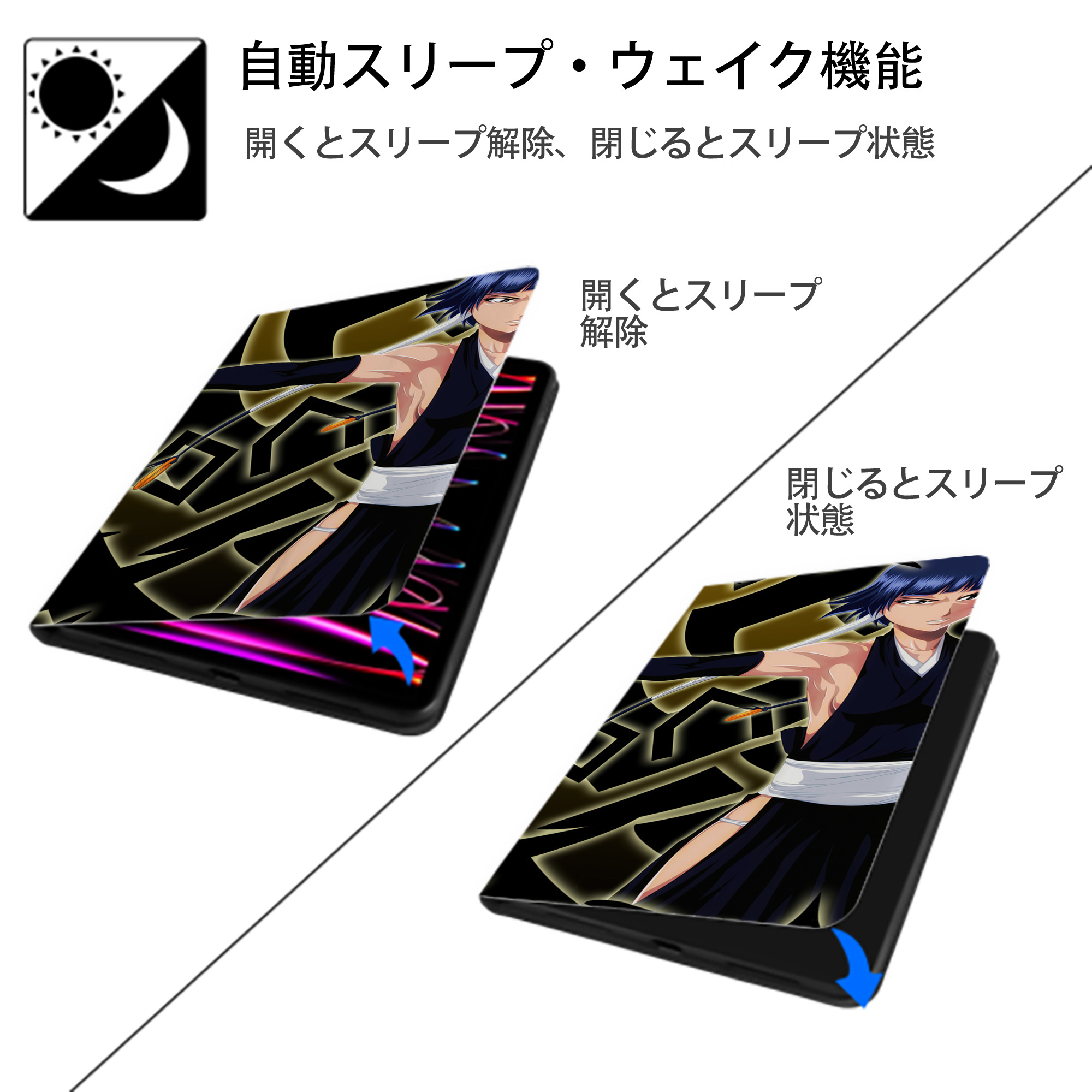 ブリーチ BLEACH IPadケース ペンホルダー付き ブックスタイルデザイン