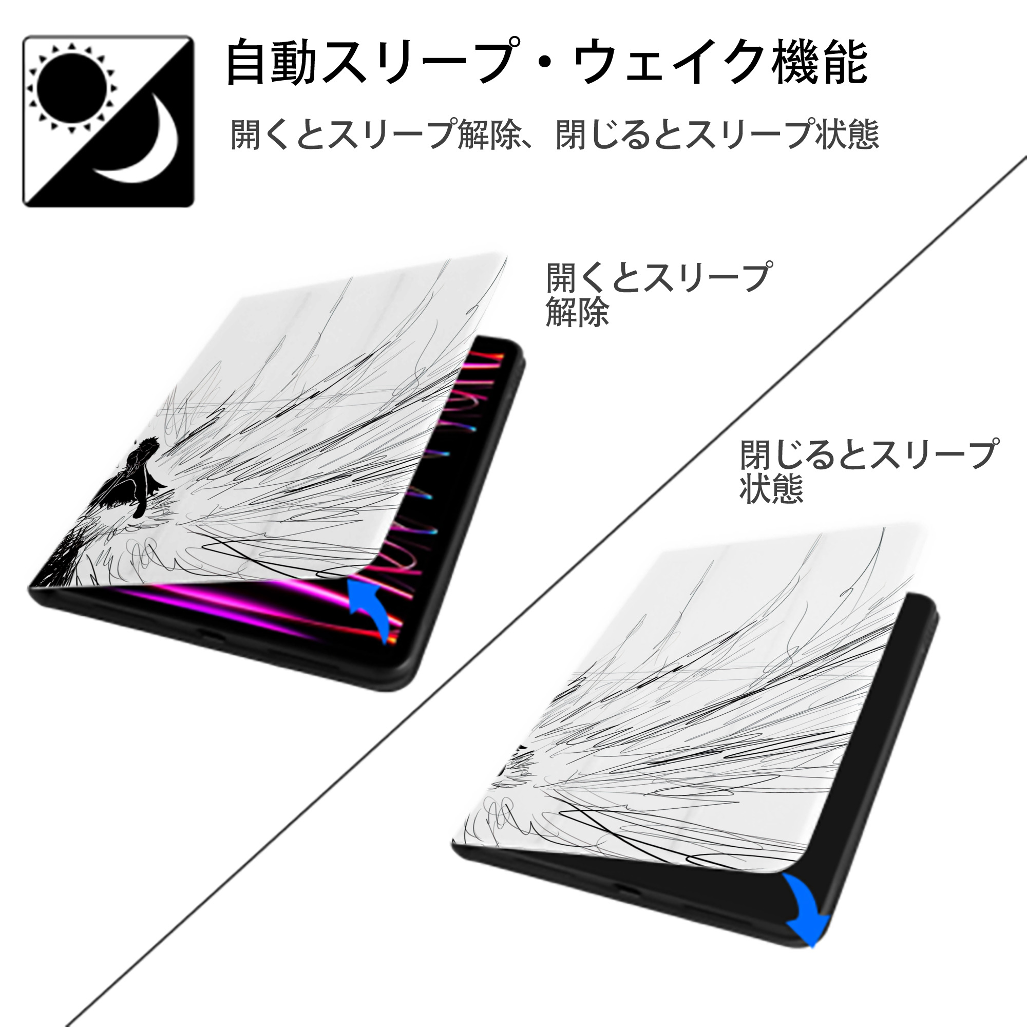 ブリーチ BLEACH IPadケース ペンホルダー付き ブックスタイルデザイン