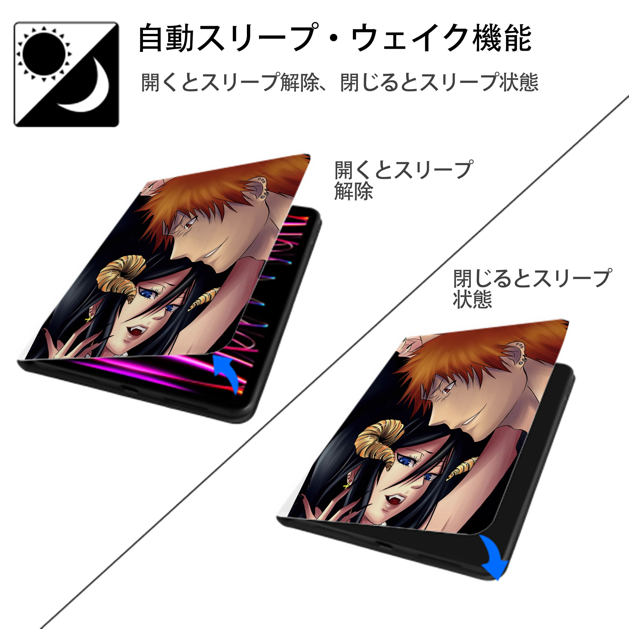 ブリーチ BLEACH IPad ケース ペン収納付き 三つ折りスタンド PUレザー×シリコン 対応機種9.5/10.5/10.9インチ