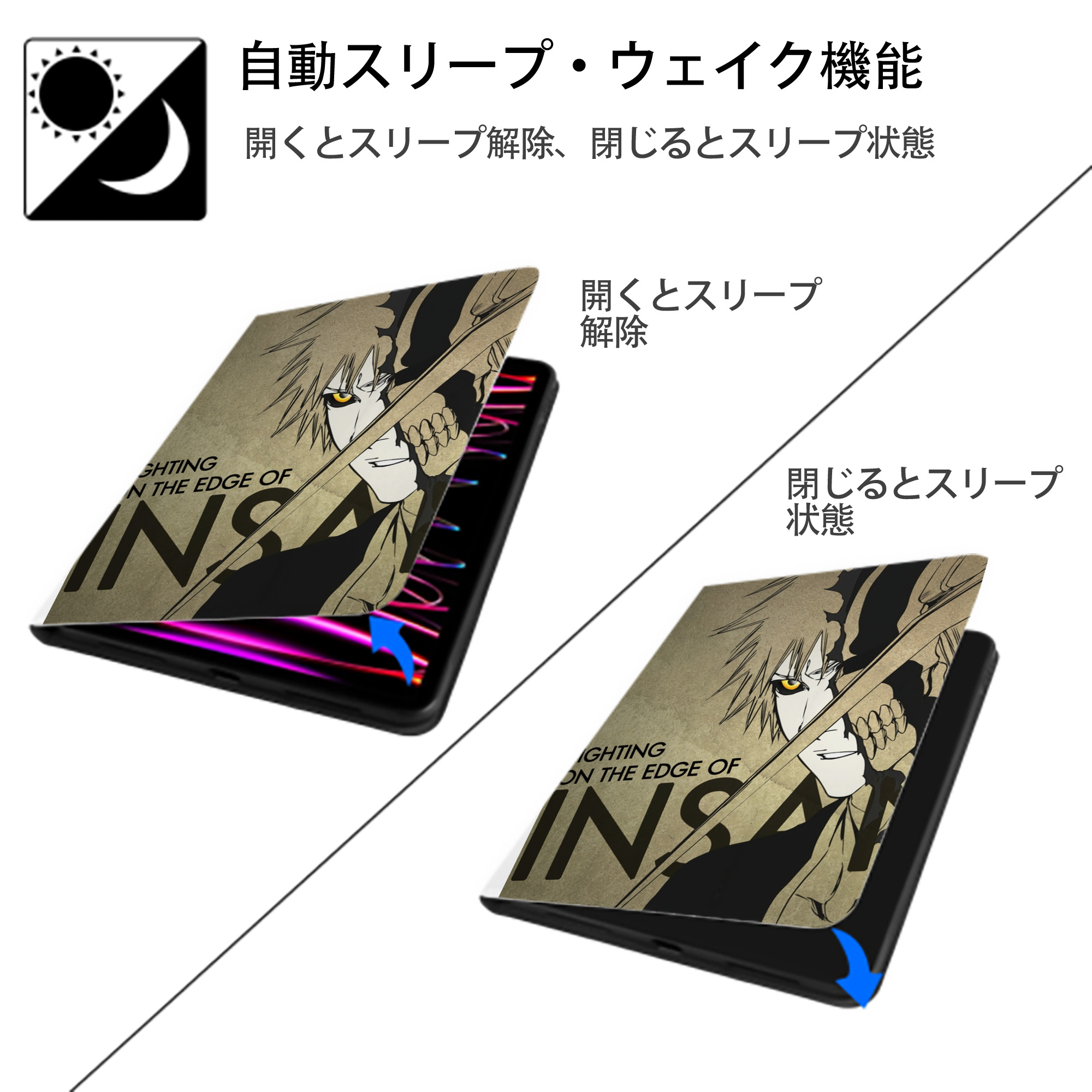 ブリーチ BLEACH IPad ケース ペン収納付き 三つ折りスタンド PUレザー×シリコン 対応機種9.5/10.5/10.9インチ