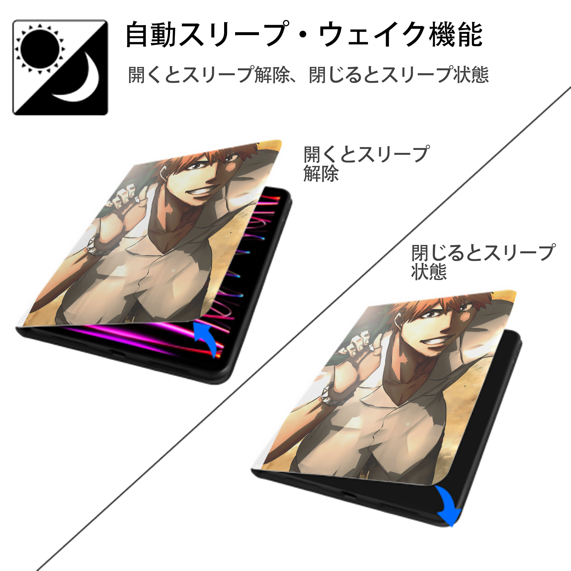 ブリーチ BLEACH IPad ケース ペン収納付き 三つ折りスタンド PUレザー×シリコン 対応機種9.5/10.5/10.9インチ