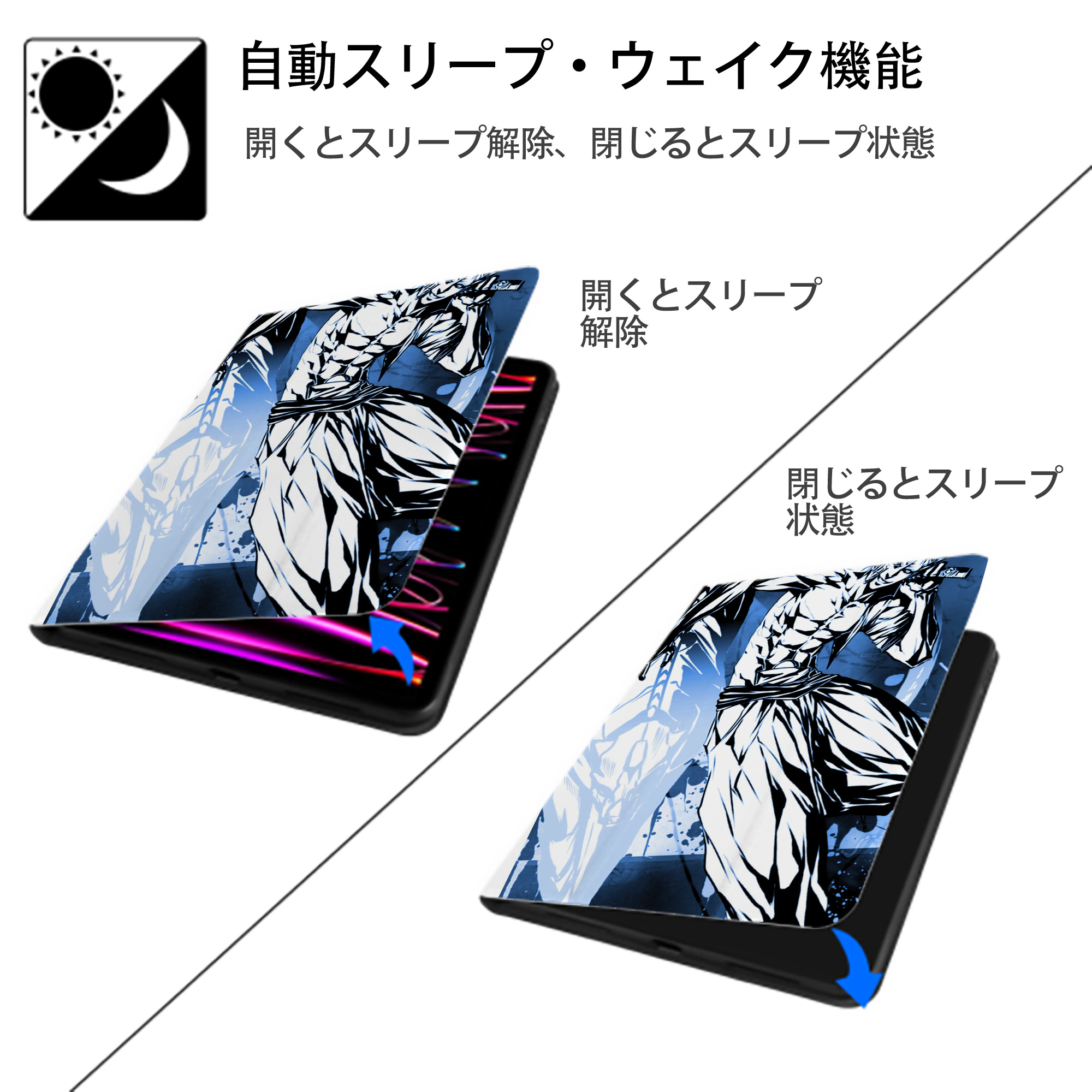 ブリーチ BLEACH IPad ケース ペン収納付き 三つ折りスタンド PUレザー×シリコン 対応機種9.5/10.5/10.9インチ
