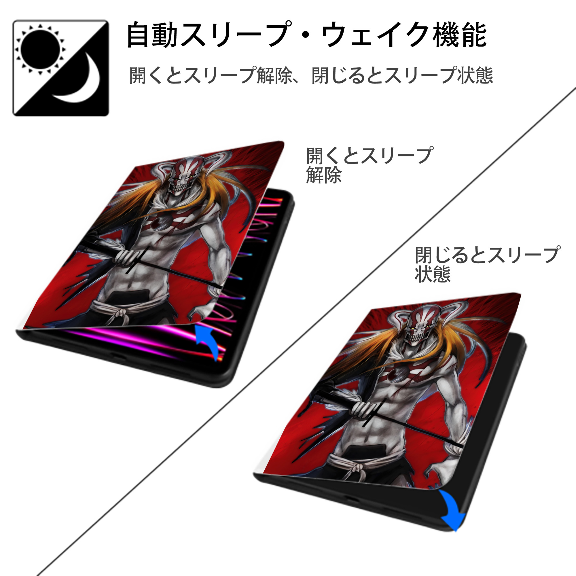ブリーチ BLEACH IPad ケース ペン収納付き 三つ折りスタンド PUレザー×シリコン 対応機種9.5/10.5/10.9インチ