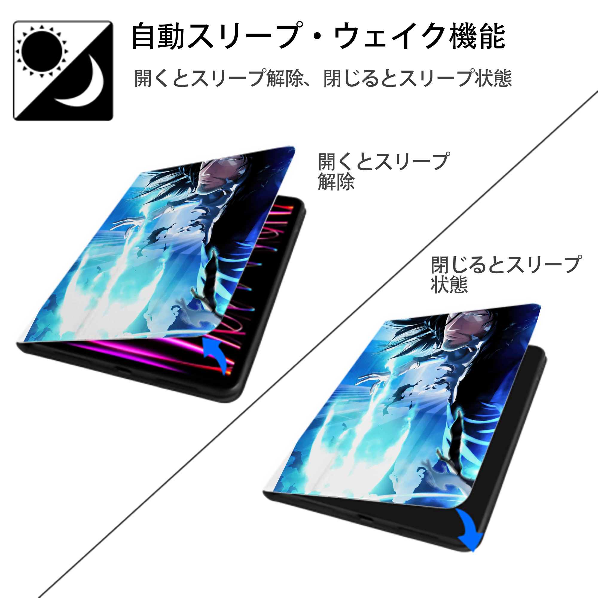 ブリーチ BLEACH IPad ケース ペン収納付き 三つ折りスタンド PUレザー×シリコン 対応機種9.5/10.5/10.9インチ