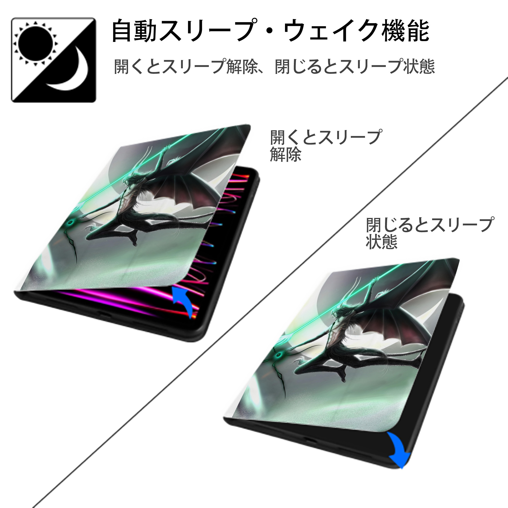 ブリーチ BLEACH IPad ケース ペン収納付き 三つ折りスタンド PUレザー×シリコン 対応機種9.5/10.5/10.9インチ