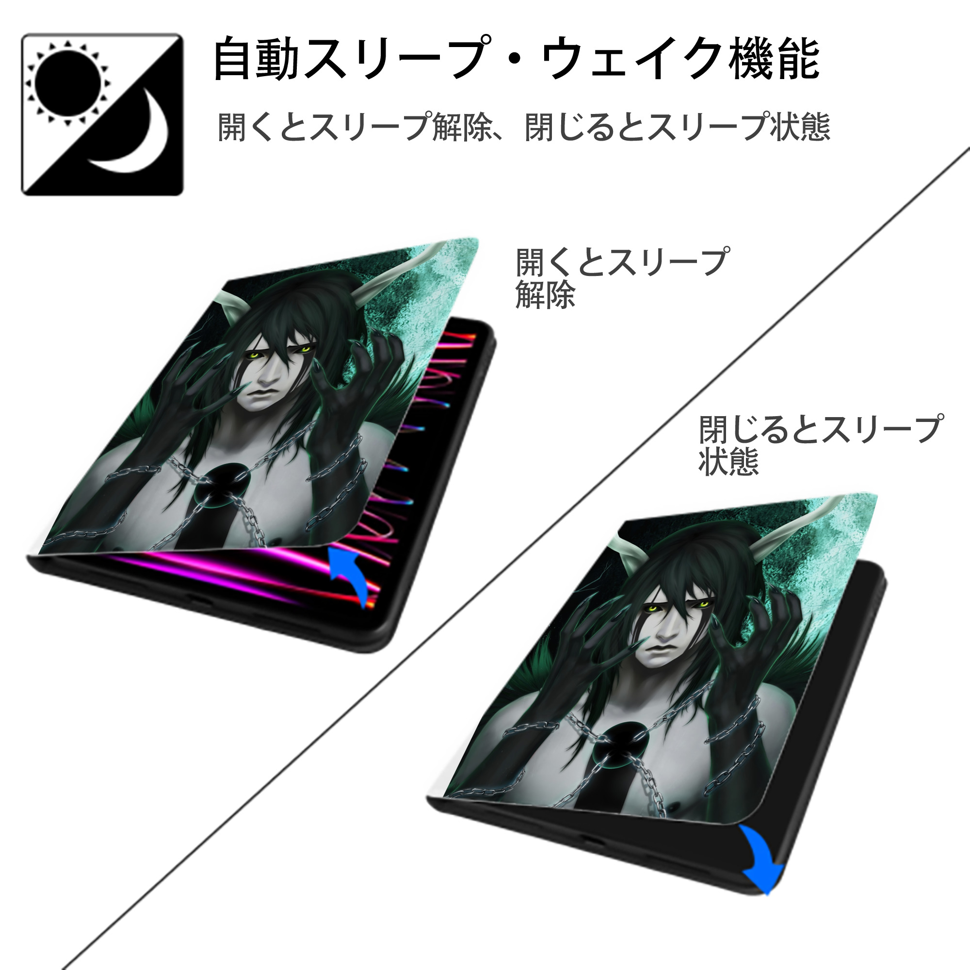 ブリーチ BLEACH IPad ケース ペン収納付き 三つ折りスタンド PUレザー×シリコン 対応機種9.5/10.5/10.9インチ