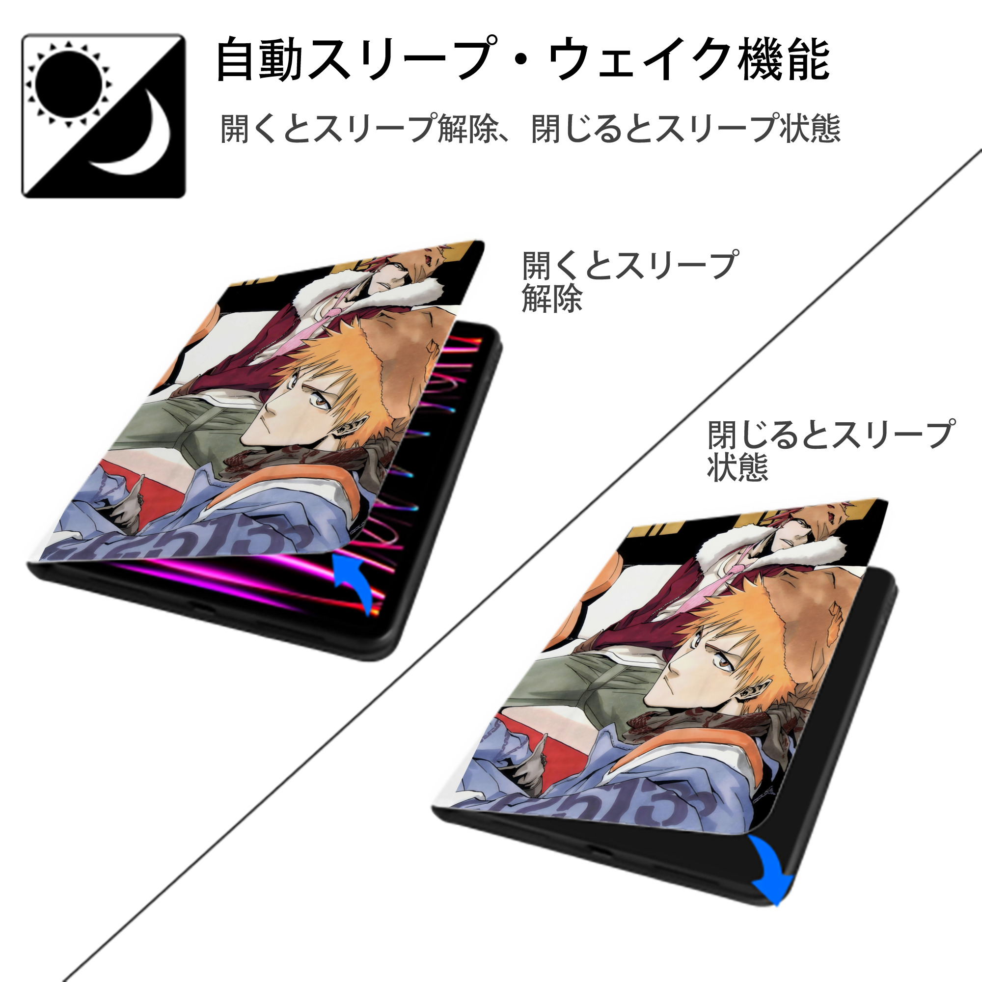 ブリーチ BLEACH IPad ケース ペン収納付き 三つ折りスタンド PUレザー×シリコン 対応機種9.5/10.5/10.9インチ