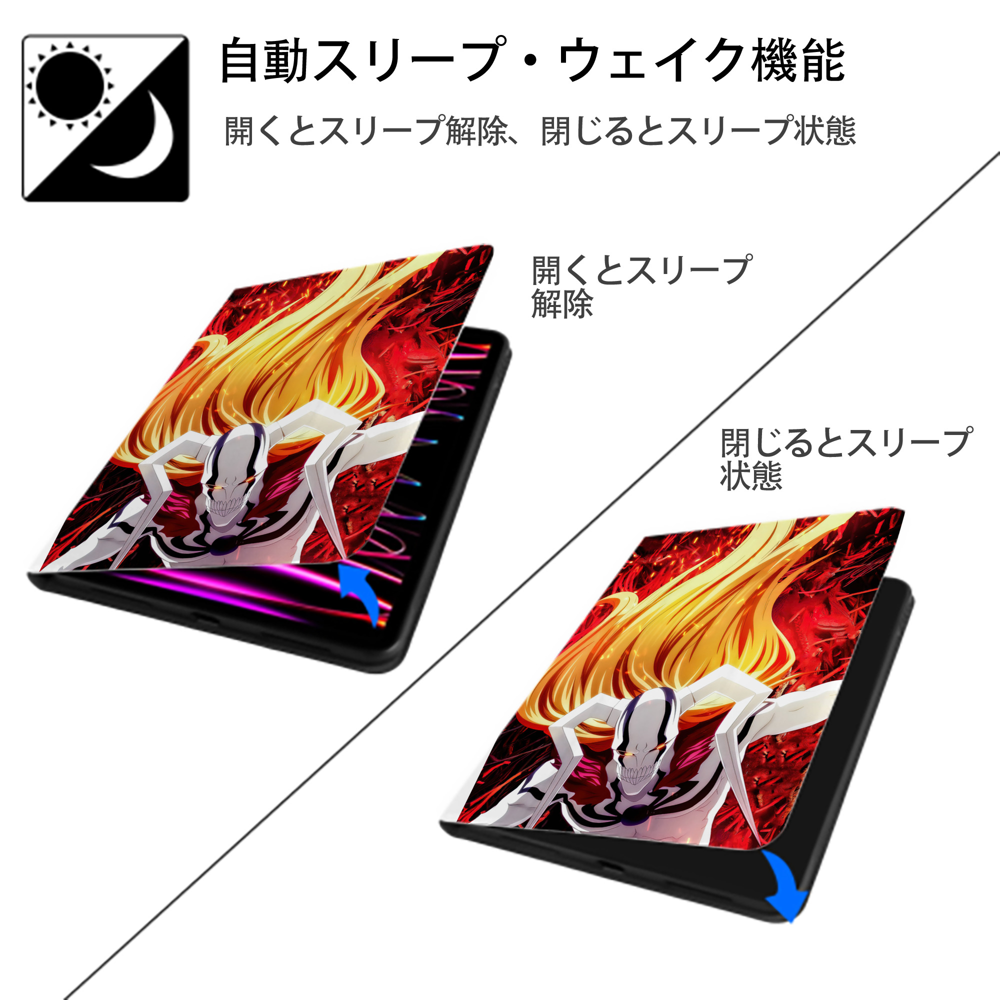 ブリーチ BLEACH IPad ケース ペン収納付き 三つ折りスタンド PUレザー×シリコン 対応機種9.5/10.5/10.9インチ
