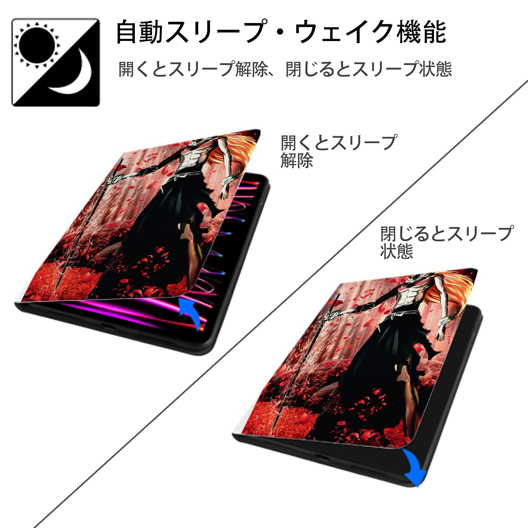 ブリーチ BLEACH IPad ケース ペン収納付き 三つ折りスタンド PUレザー×シリコン 対応機種9.5/10.5/10.9インチ
