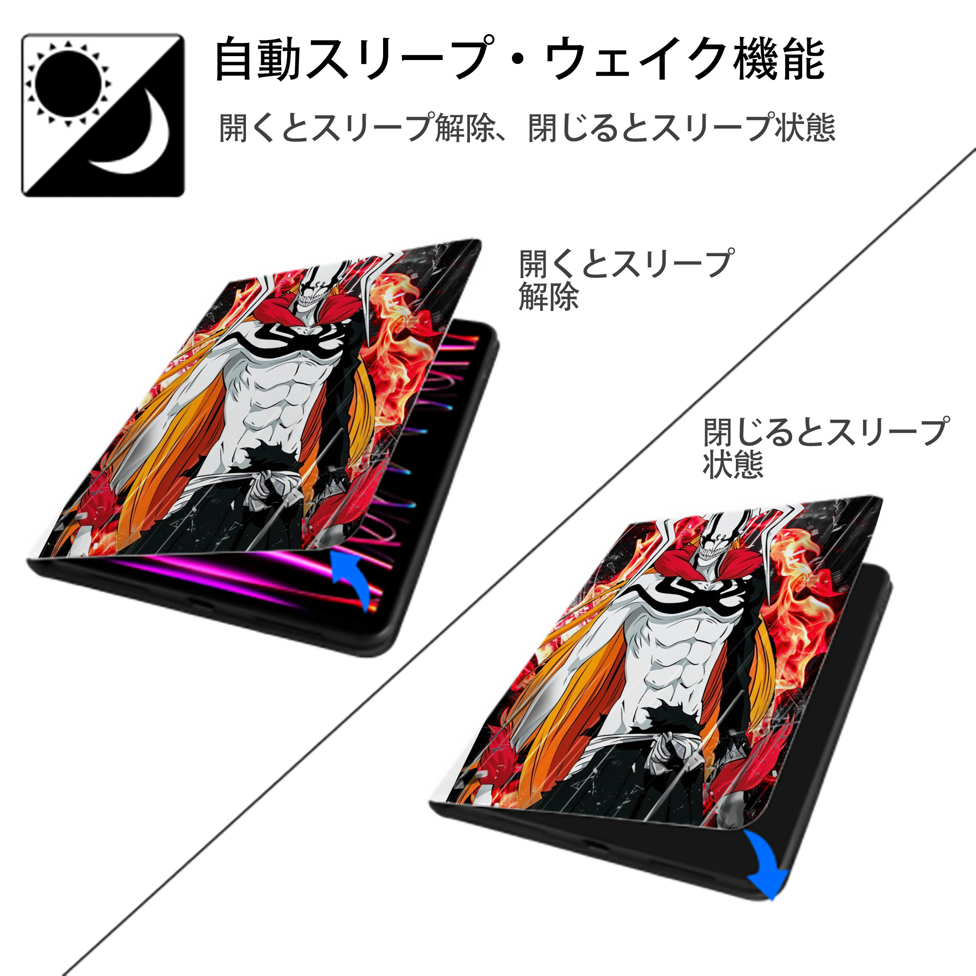 ブリーチ BLEACH IPad ケース ペン収納付き 三つ折りスタンド PUレザー×シリコン 対応機種9.5/10.5/10.9インチ