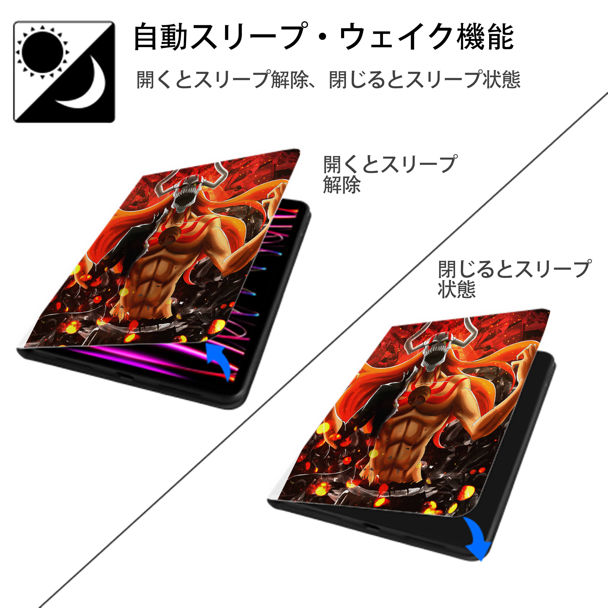 ブリーチ BLEACH IPad ケース ペン収納付き 三つ折りスタンド PUレザー×シリコン 対応機種9.5/10.5/10.9インチ