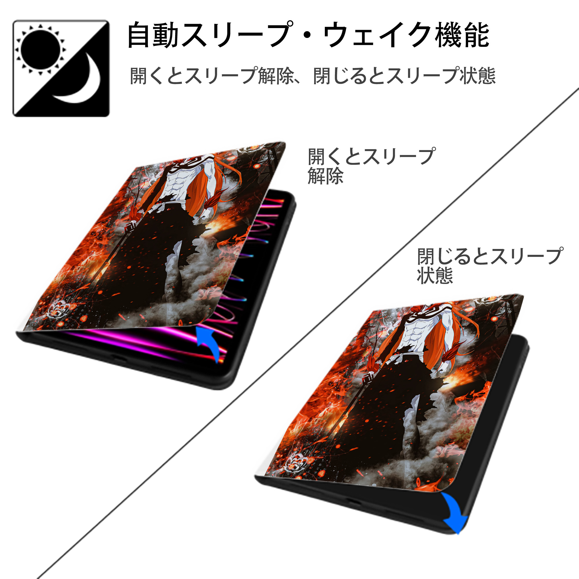 ブリーチ BLEACH IPad ケース ペン収納付き 三つ折りスタンド PUレザー×シリコン 対応機種9.5/10.5/10.9インチ