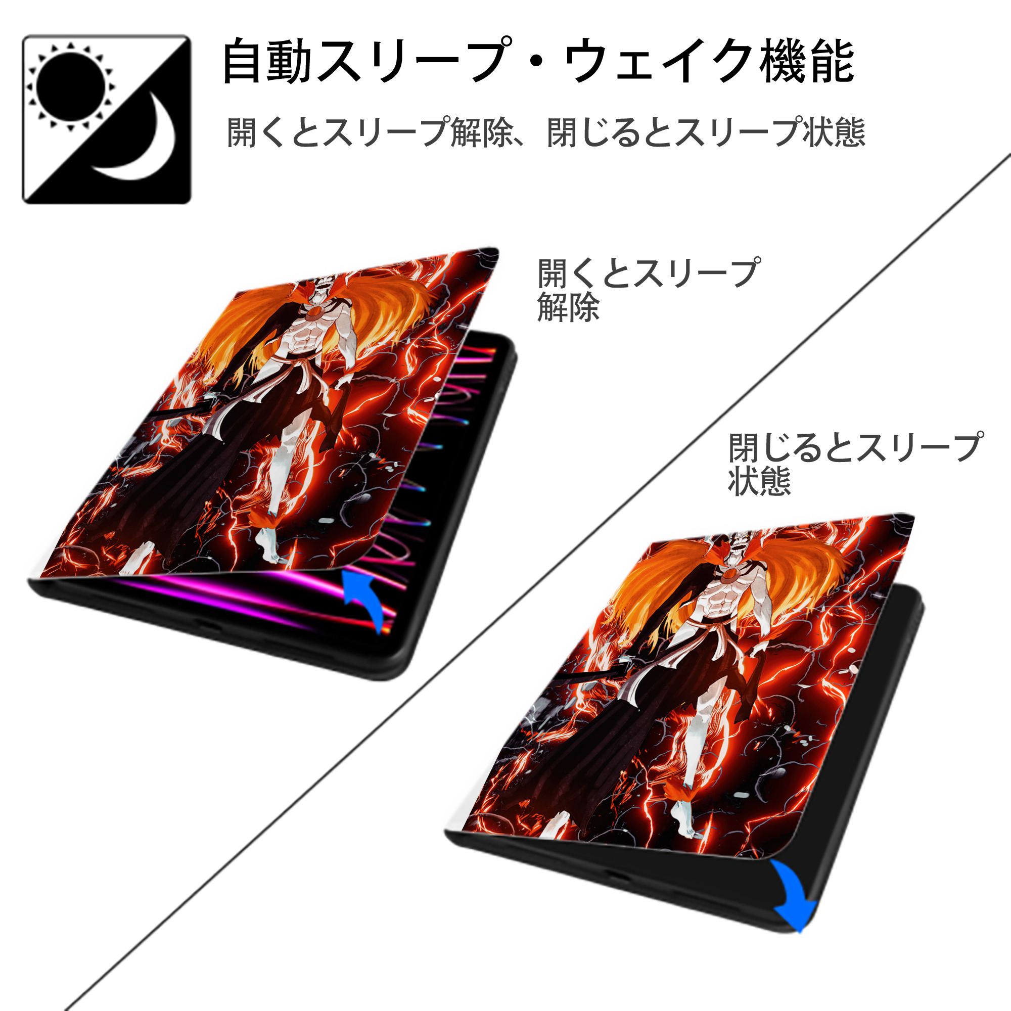 ブリーチ BLEACH IPad ケース ペン収納付き 三つ折りスタンド PUレザー×シリコン 対応機種9.5/10.5/10.9インチ