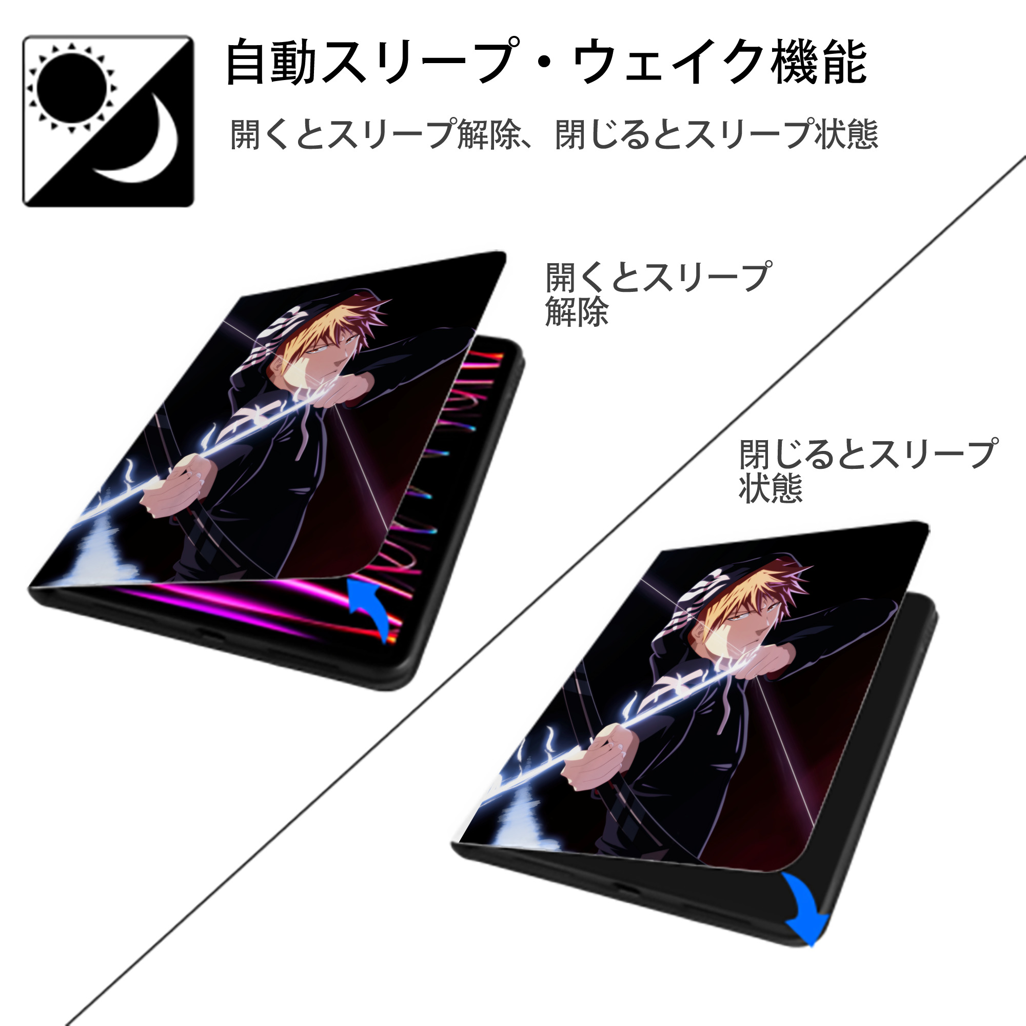 ブリーチ BLEACH IPad ケース ペン収納付き 三つ折りスタンド PUレザー×シリコン 対応機種9.5/10.5/10.9インチ