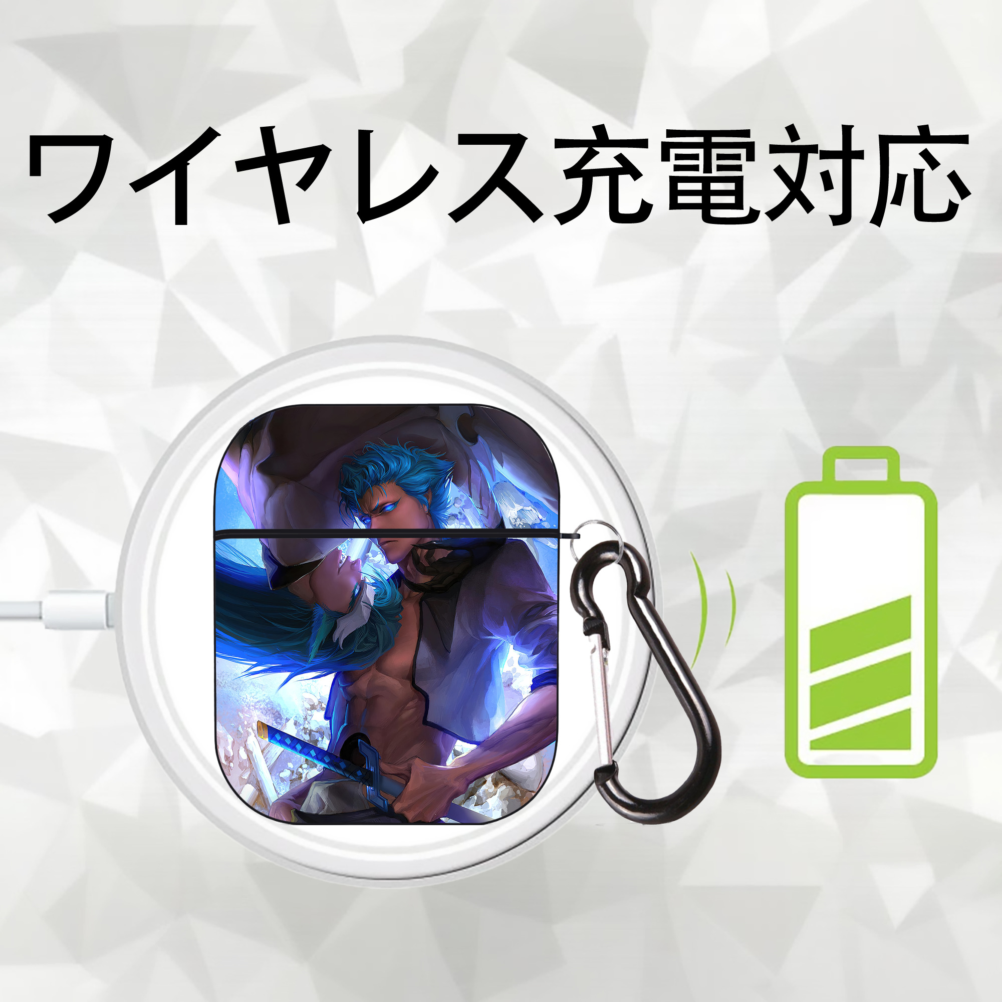 ブリーチ BLEACH AirPods 第2世代保護ケース ハードシェル ブラック 耐衝撃・防指紋・カラビナ付き