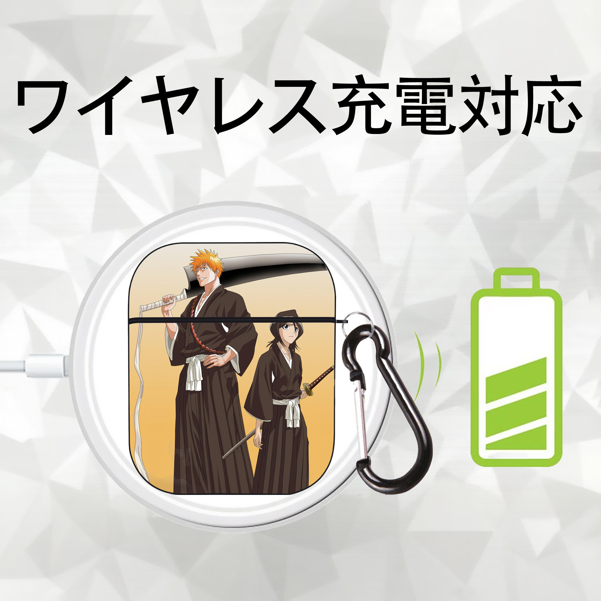 ブリーチ BLEACH AirPods 第2世代保護ケース ハードシェル ブラック 耐衝撃・防指紋・カラビナ付き