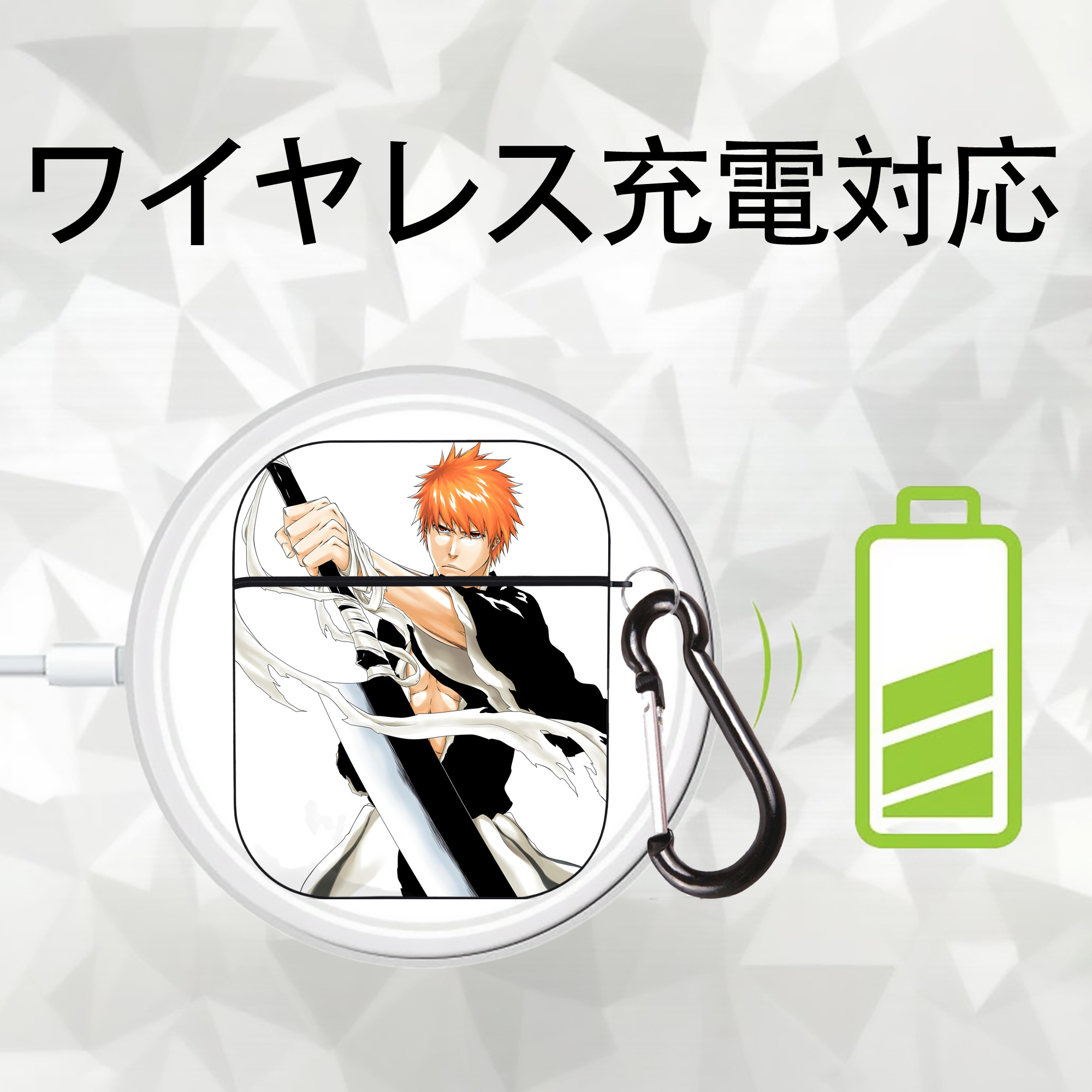 ブリーチ BLEACH AirPods 第2世代保護ケース ハードシェル ブラック 耐衝撃・防指紋・カラビナ付き