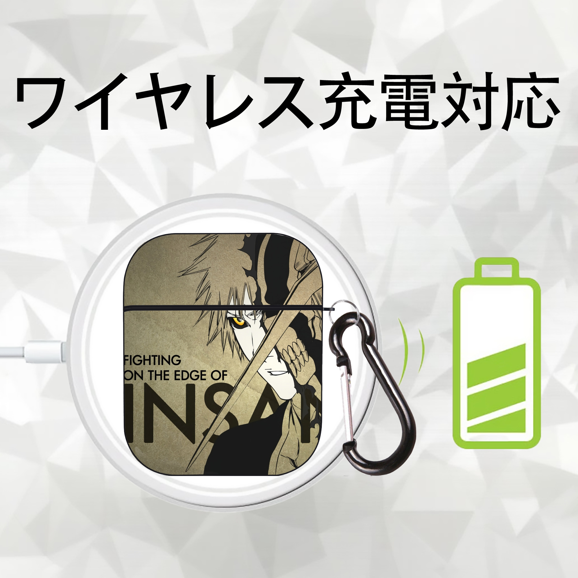 ブリーチ BLEACH AirPods 第2世代保護ケース ハードシェル ブラック 耐衝撃・防指紋・カラビナ付き