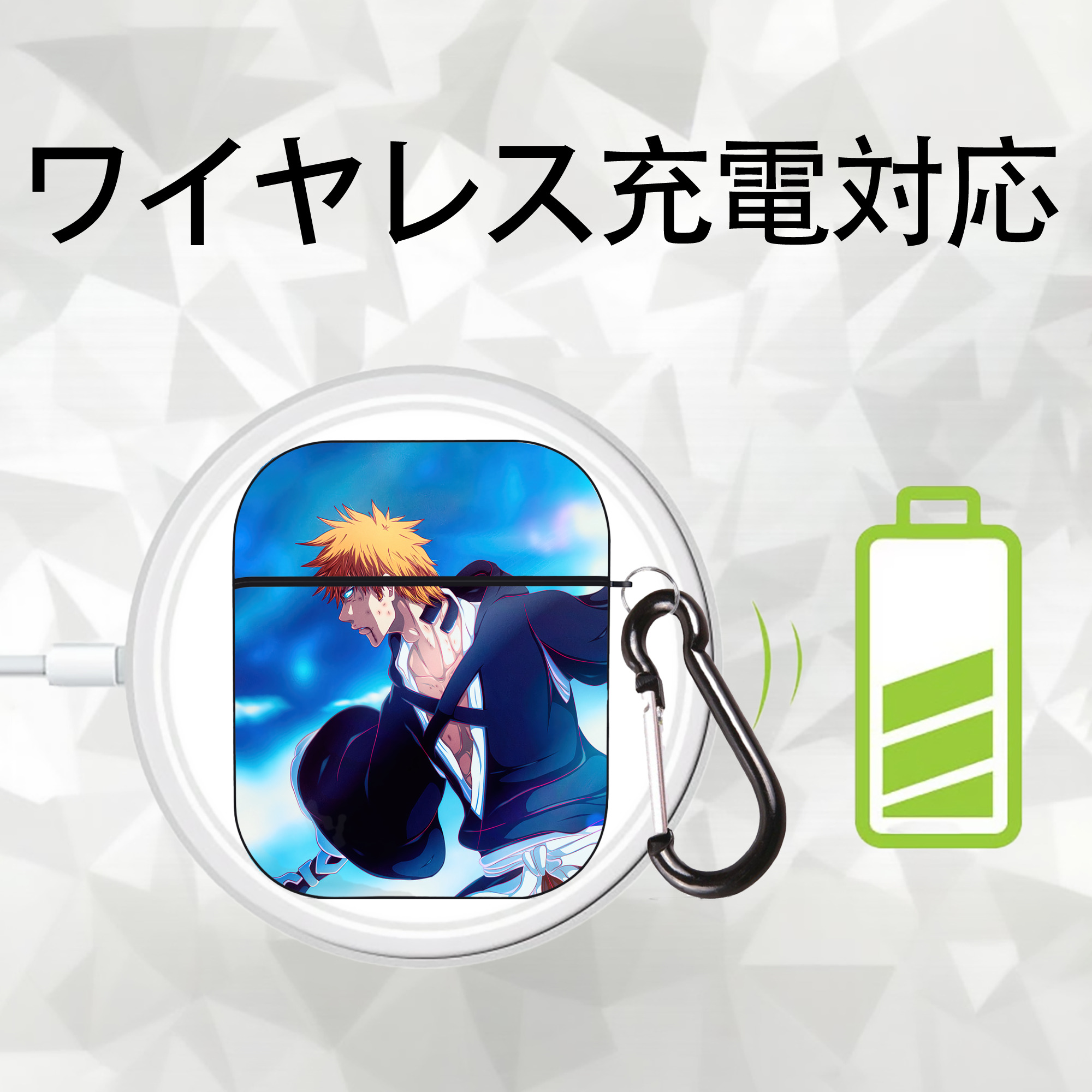 ブリーチ BLEACH AirPods 第2世代保護ケース ハードシェル ブラック 耐衝撃・防指紋・カラビナ付き