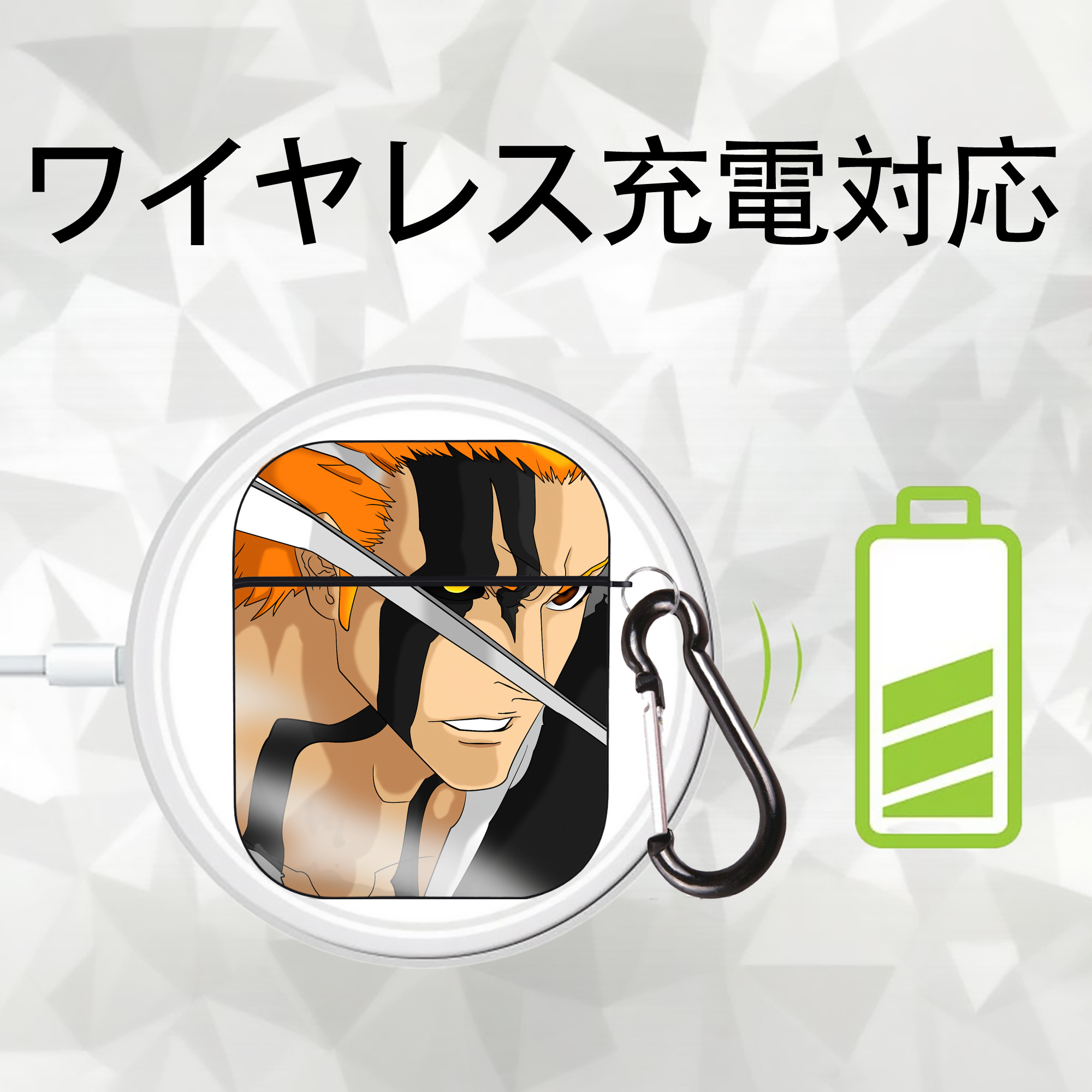 ブリーチ BLEACH AirPods 第2世代保護ケース ハードシェル ブラック 耐衝撃・防指紋・カラビナ付き