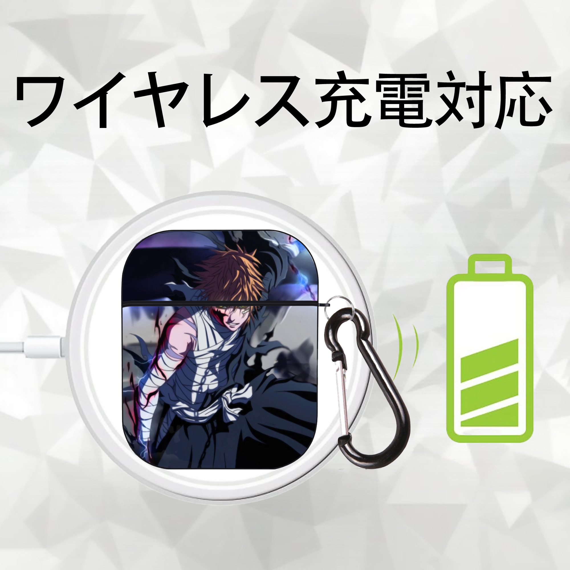 ブリーチ BLEACH AirPods 第2世代保護ケース ハードシェル ブラック 耐衝撃・防指紋・カラビナ付き
