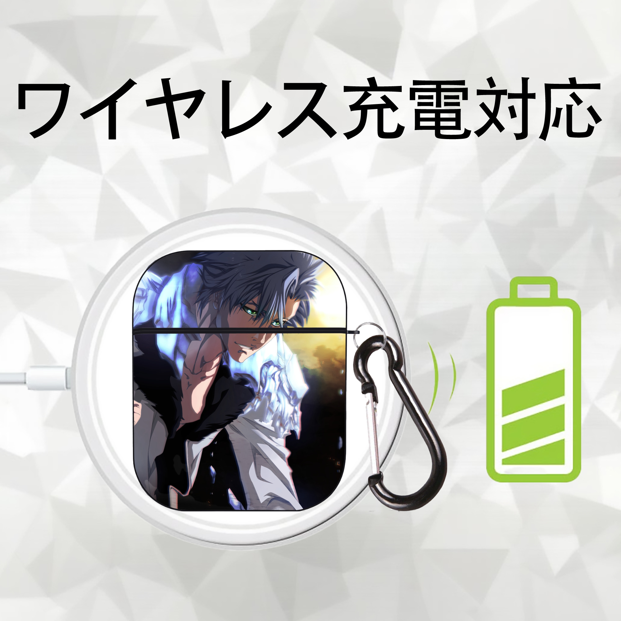 ブリーチ BLEACH AirPods 第2世代保護ケース ハードシェル ブラック 耐衝撃・防指紋・カラビナ付き