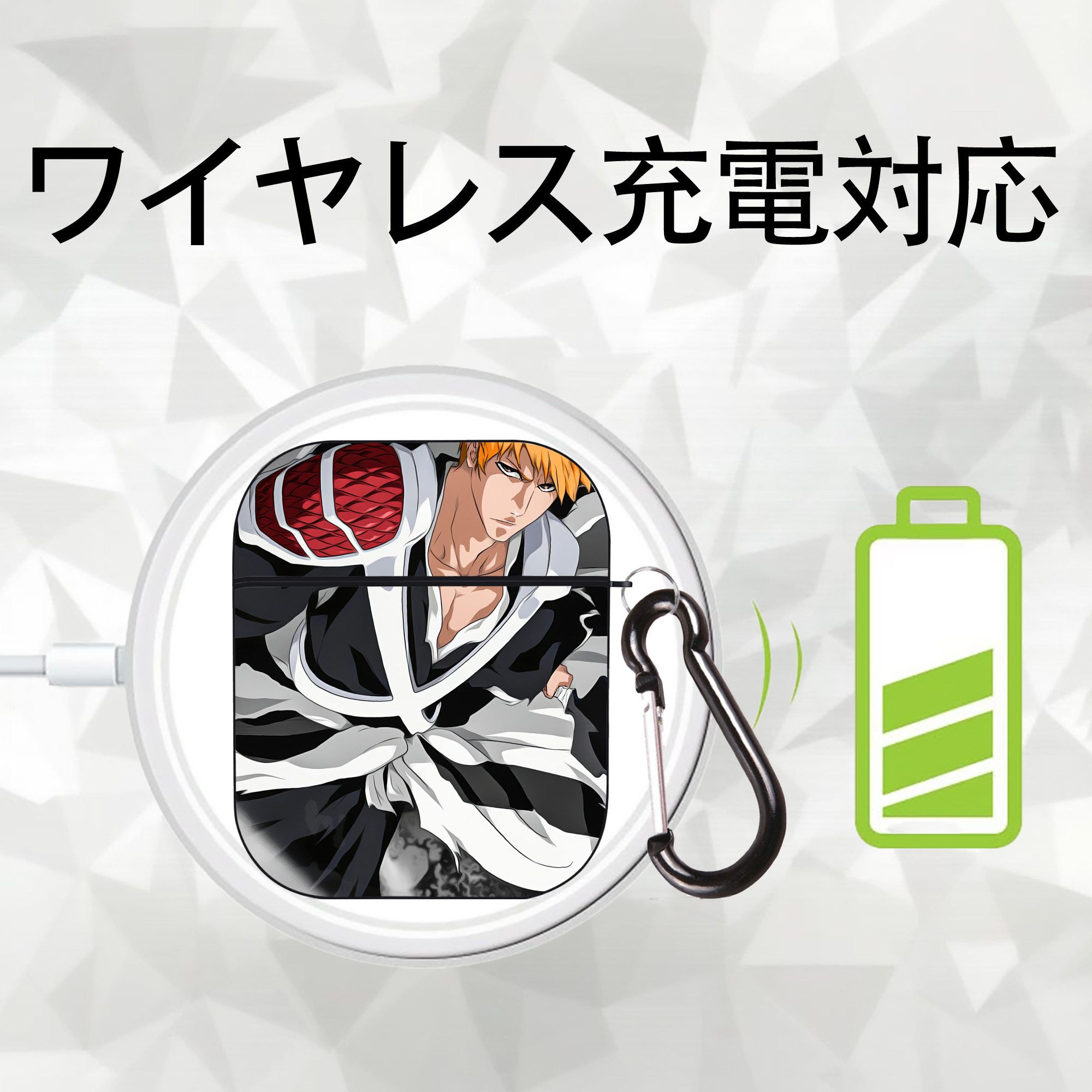 ブリーチ BLEACH AirPods 第2世代保護ケース ハードシェル ブラック 耐衝撃・防指紋・カラビナ付き