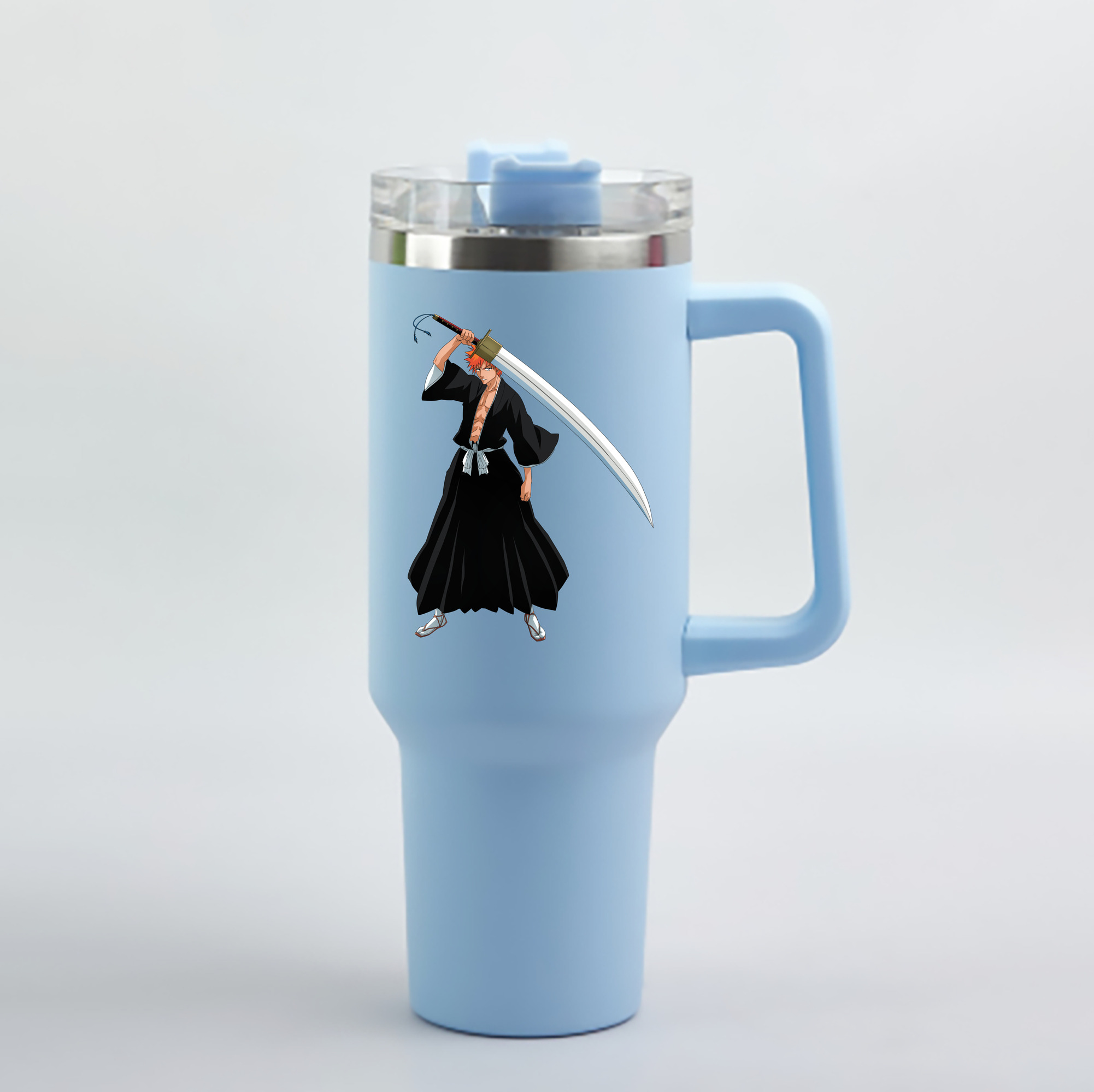 （画像用） ブリーチ 黒崎一護（くろさき いちご）BLEACH Kurosaki Ichigo 1200mL車用タンブラー - クリスタルステッカー（プラスチックストロー付き）