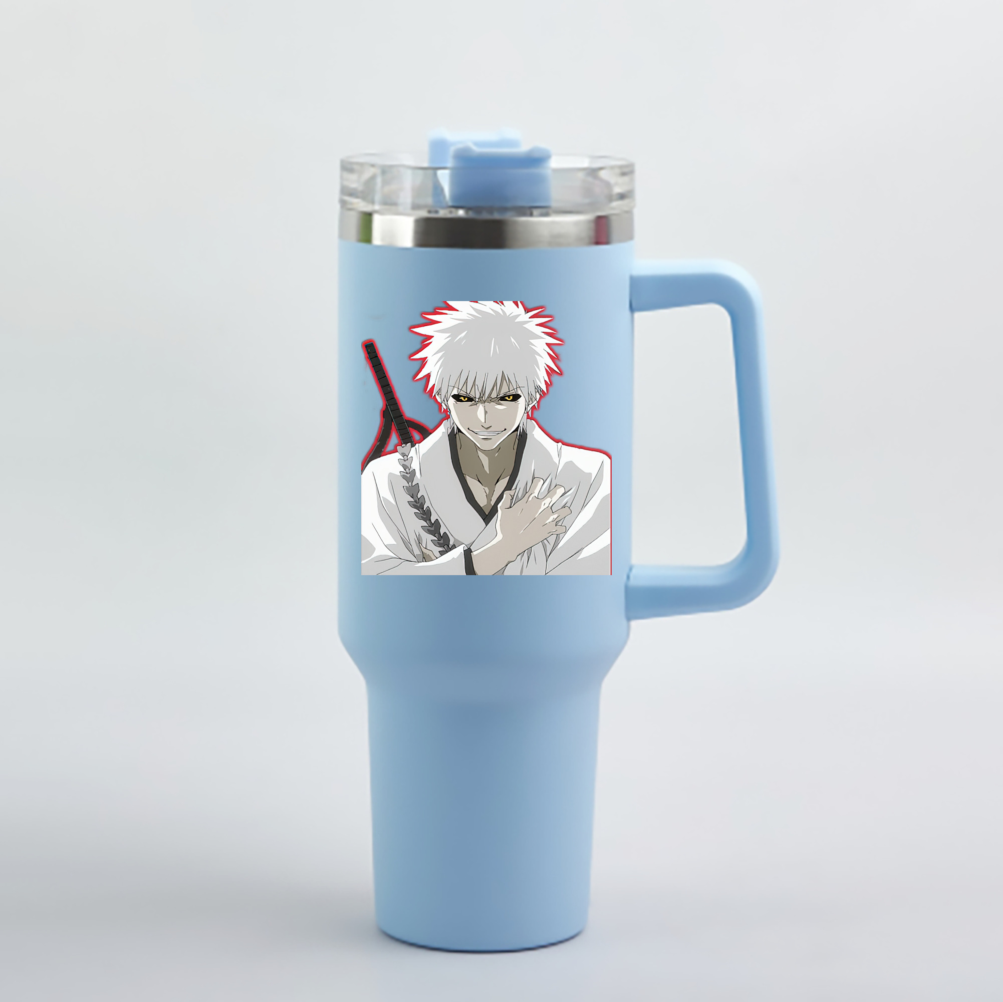 （画像用） ブリーチ 黒崎一護（くろさき いちご）BLEACH Kurosaki Ichigo 1200mL車用タンブラー - クリスタルステッカー（プラスチックストロー付き）
