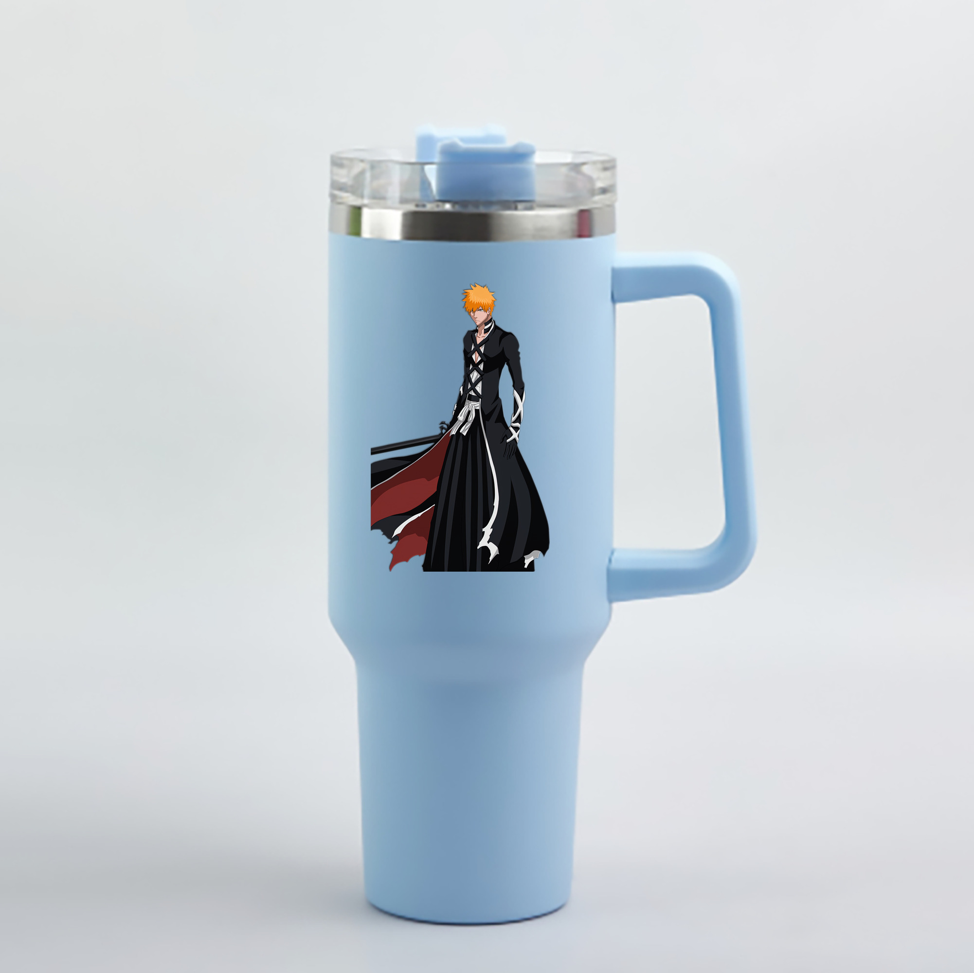 （画像用） ブリーチ 黒崎一護（くろさき いちご）BLEACH Kurosaki Ichigo 1200mL車用タンブラー - クリスタルステッカー（プラスチックストロー付き）