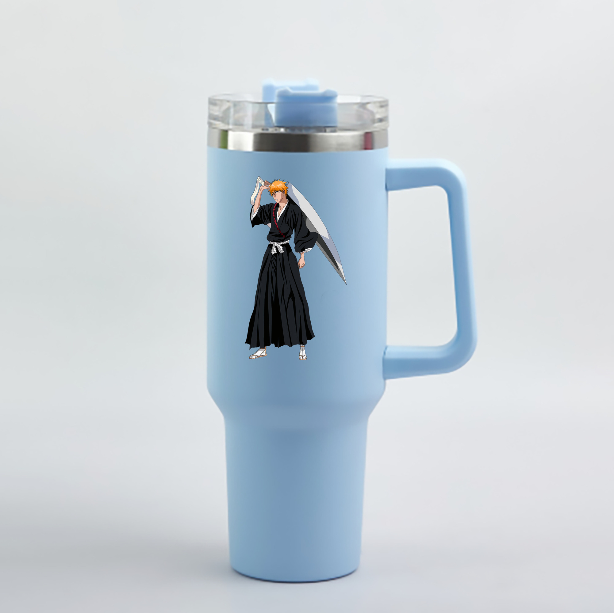 （画像用） ブリーチ 黒崎一護（くろさき いちご）BLEACH Kurosaki Ichigo 1200mL車用タンブラー - クリスタルステッカー（プラスチックストロー付き）