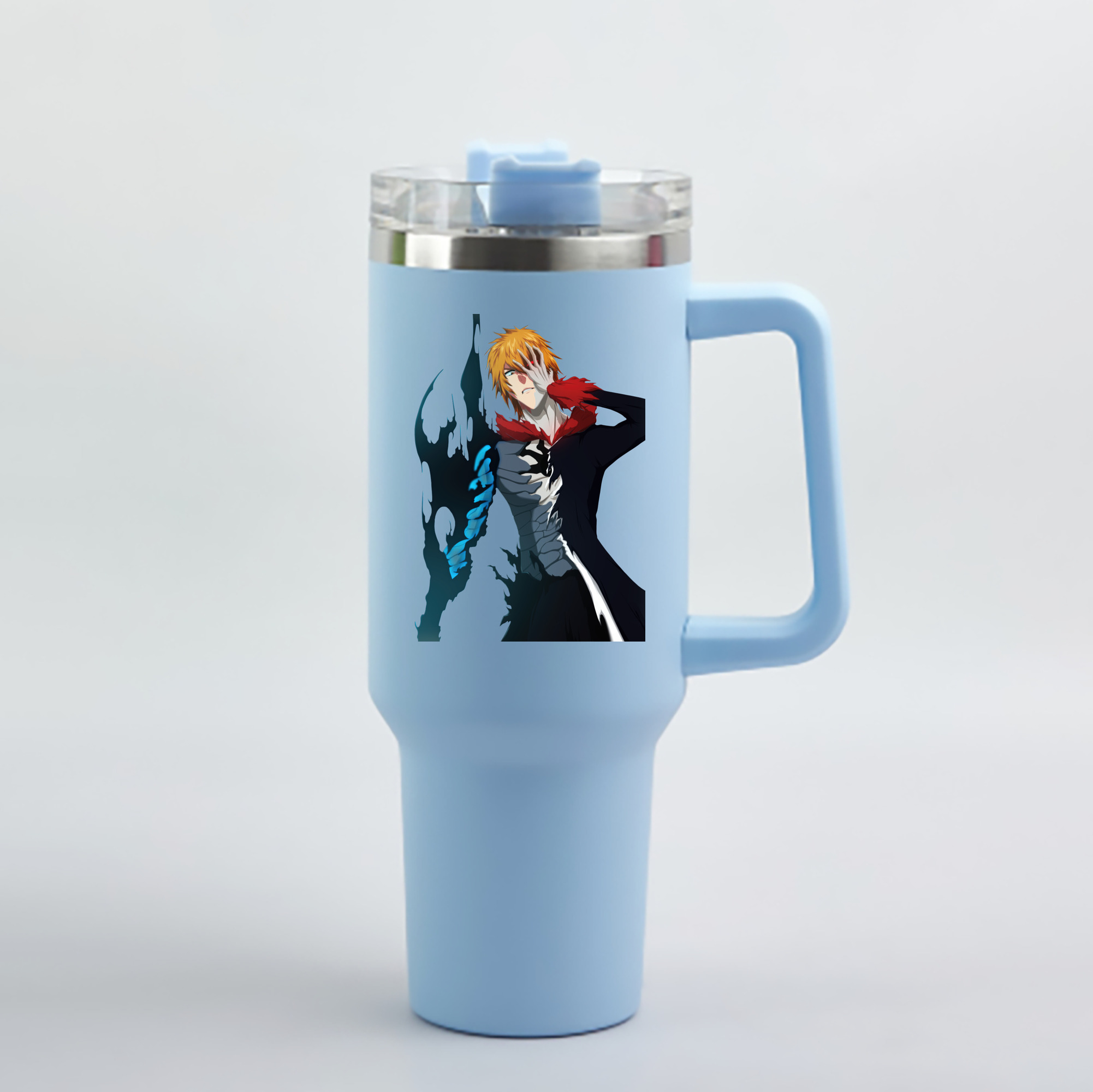 （画像用） ブリーチ 黒崎一護（くろさき いちご）BLEACH Kurosaki Ichigo 1200mL車用タンブラー - クリスタルステッカー（プラスチックストロー付き）