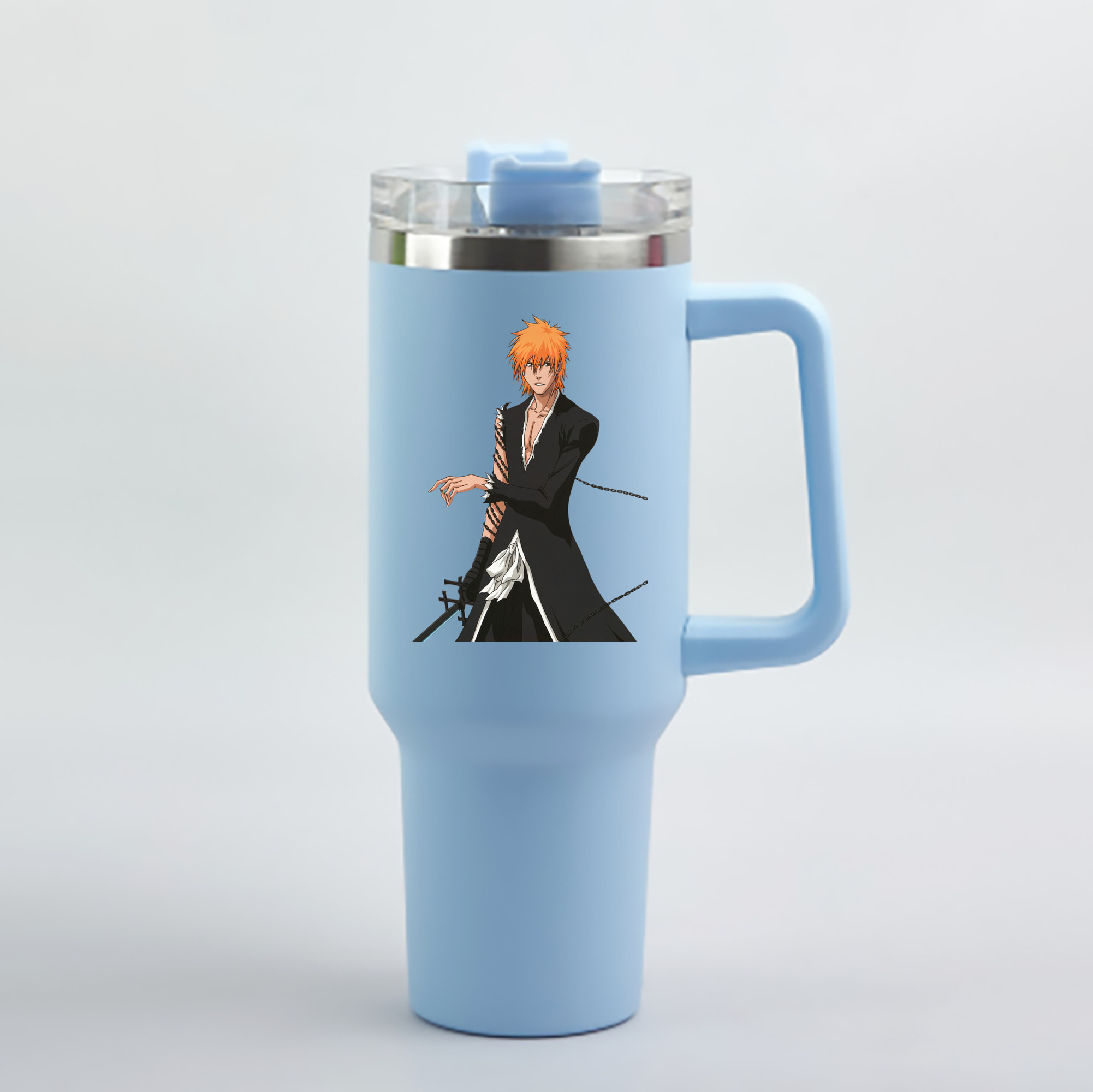 （画像用） ブリーチ 黒崎一護（くろさき いちご）BLEACH Kurosaki Ichigo 1200mL車用タンブラー - クリスタルステッカー（プラスチックストロー付き）