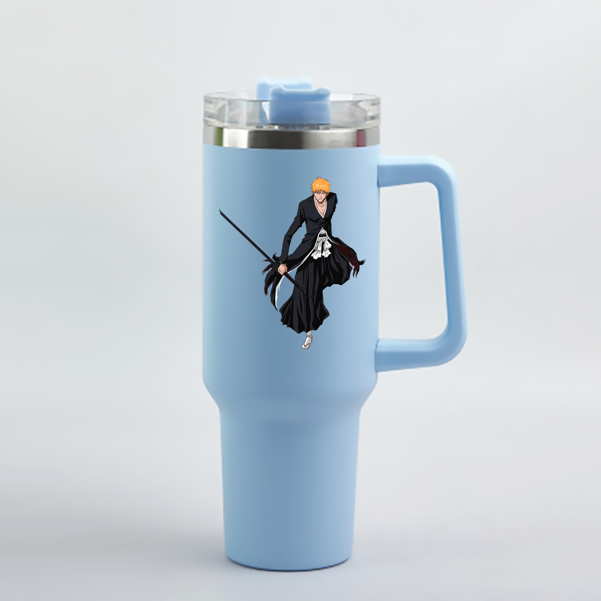 （画像用） ブリーチ 黒崎一護（くろさき いちご）BLEACH Kurosaki Ichigo 1200mL車用タンブラー - クリスタルステッカー（プラスチックストロー付き）