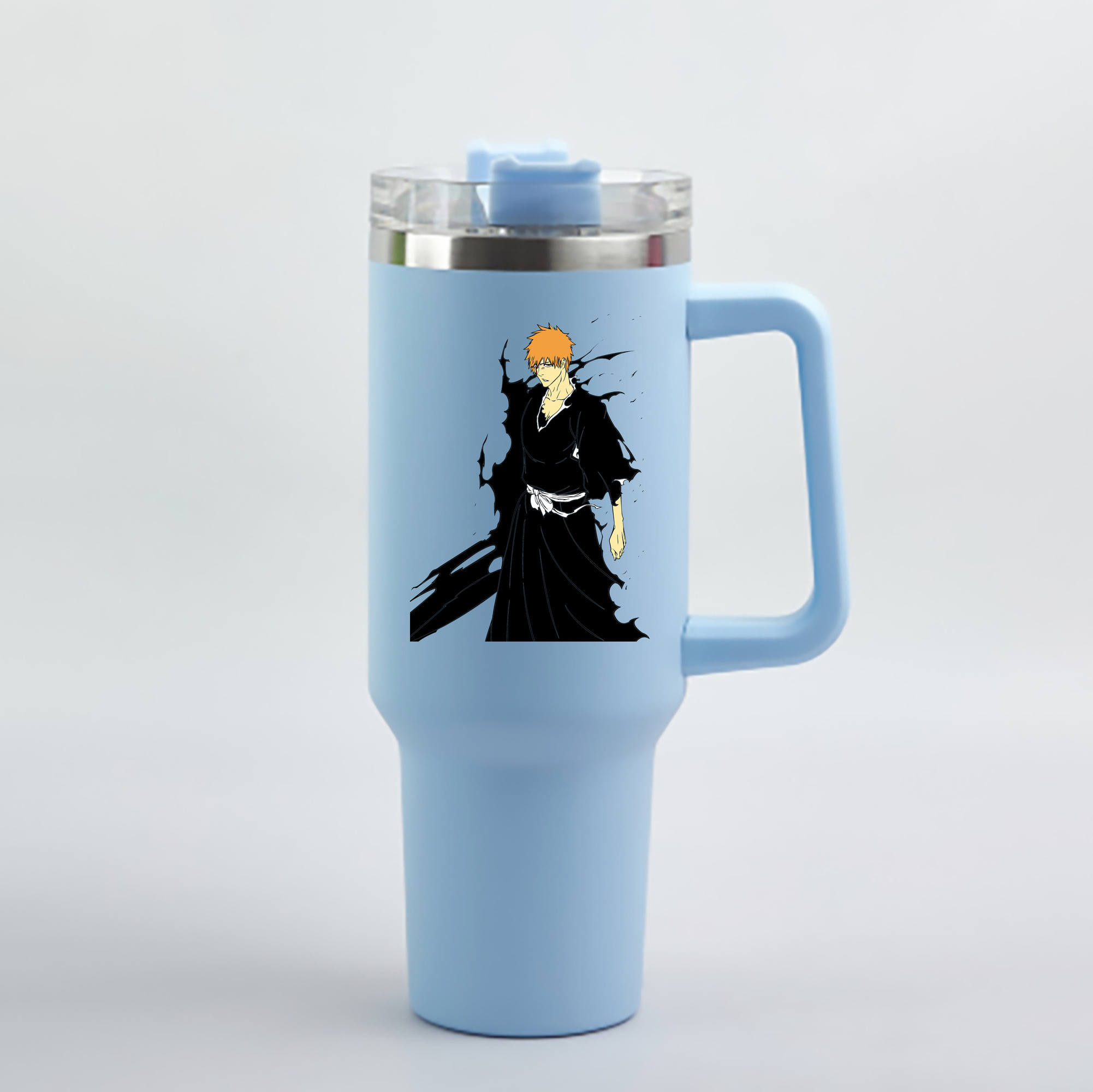 （画像用） ブリーチ 黒崎一護（くろさき いちご）BLEACH Kurosaki Ichigo 1200mL車用タンブラー - クリスタルステッカー（プラスチックストロー付き）