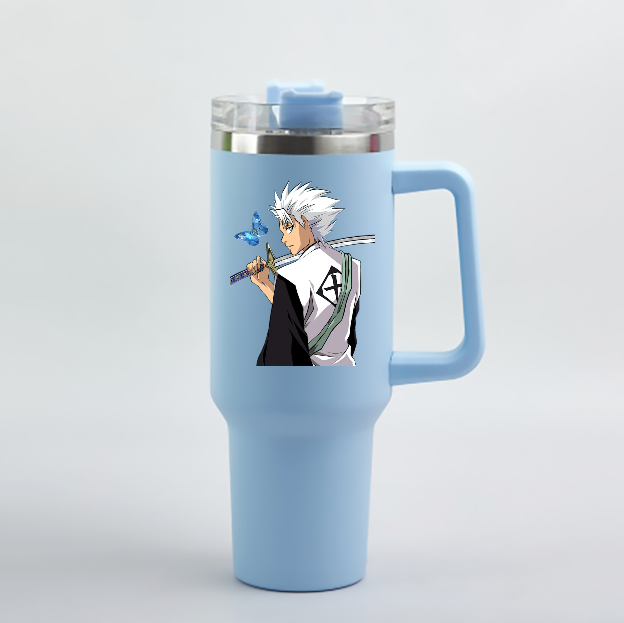 （画像用） ブリーチ 日番谷冬獅郎（ひつがや とうしろう） BLEACH Hitsugaya Toushirou 1200mL車用タンブラー - クリスタルステッカー（プラスチックストロー付き）