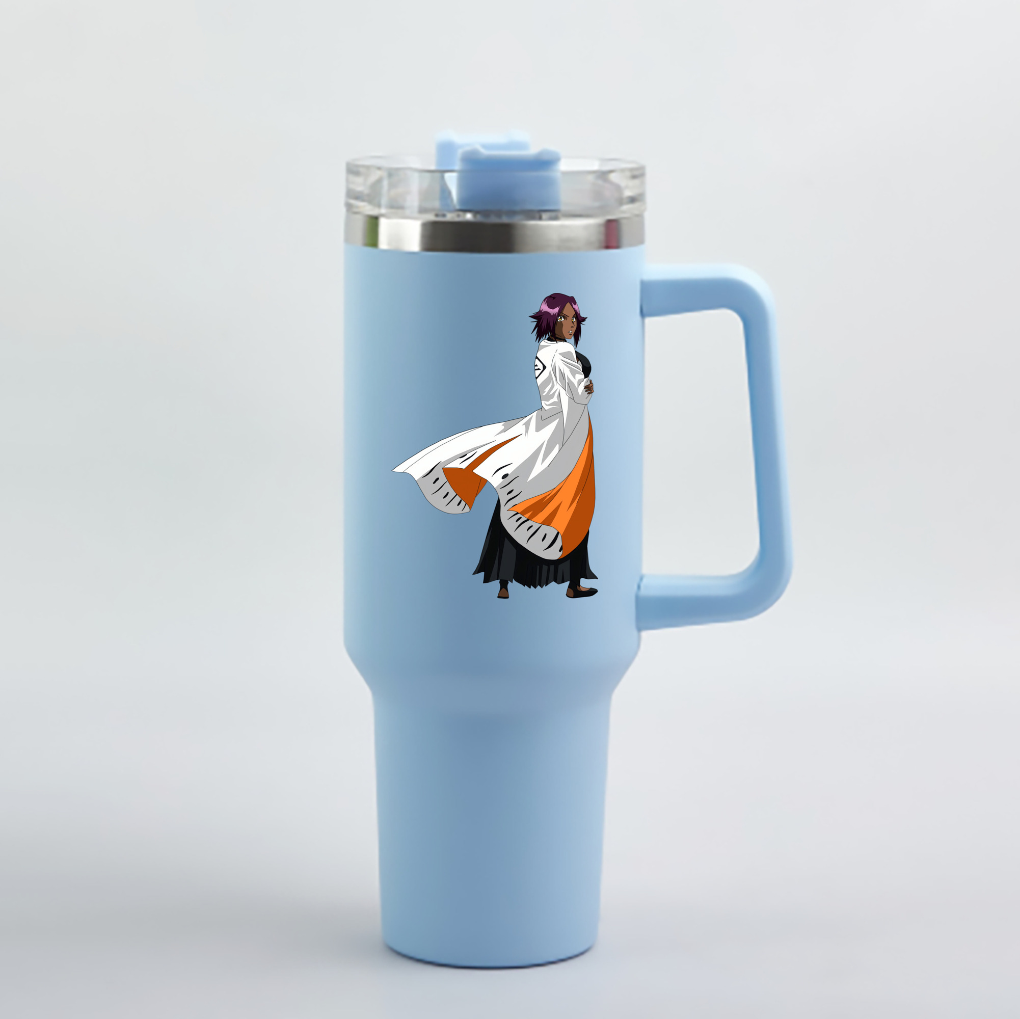 （画像用） ブリーチ 四楓院 夜一（しほういん よるいち） BLEACH Shihouin Yoruichi 1200mL車用タンブラー - クリスタルステッカー（プラスチックストロー付き）