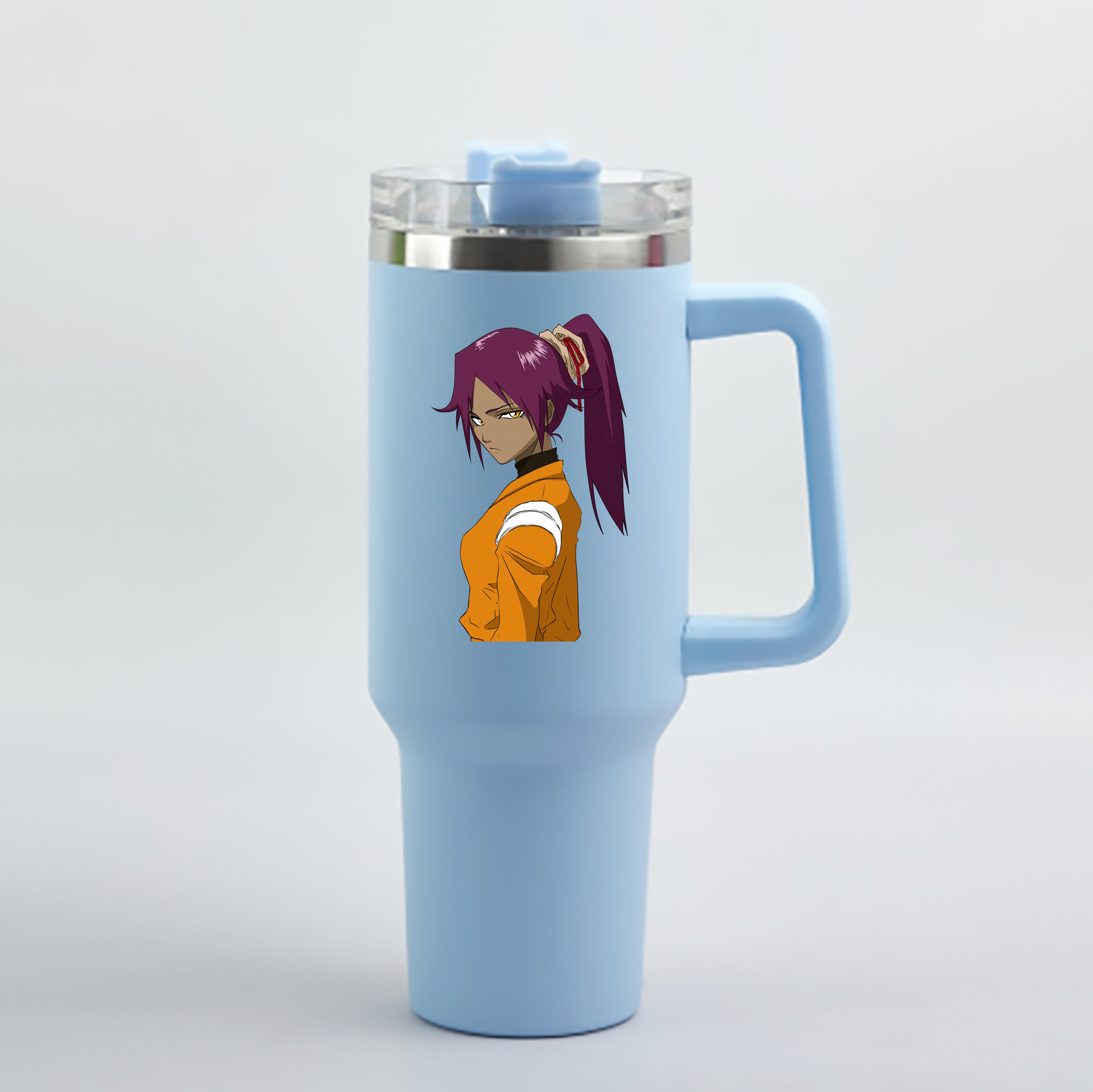 （画像用） ブリーチ 四楓院 夜一（しほういん よるいち） BLEACH Shihouin Yoruichi 1200mL車用タンブラー - クリスタルステッカー（プラスチックストロー付き）