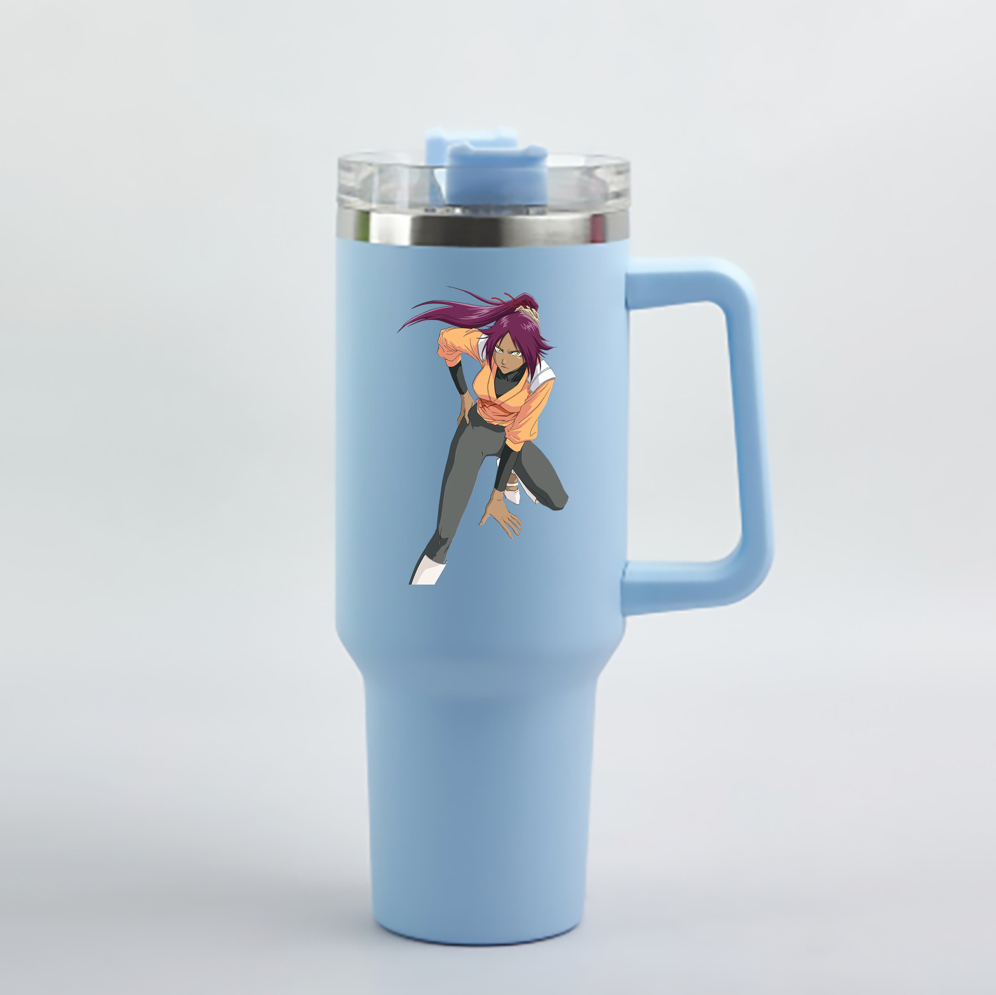 （画像用） ブリーチ 四楓院 夜一（しほういん よるいち） BLEACH Shihouin Yoruichi 1200mL車用タンブラー - クリスタルステッカー（プラスチックストロー付き）